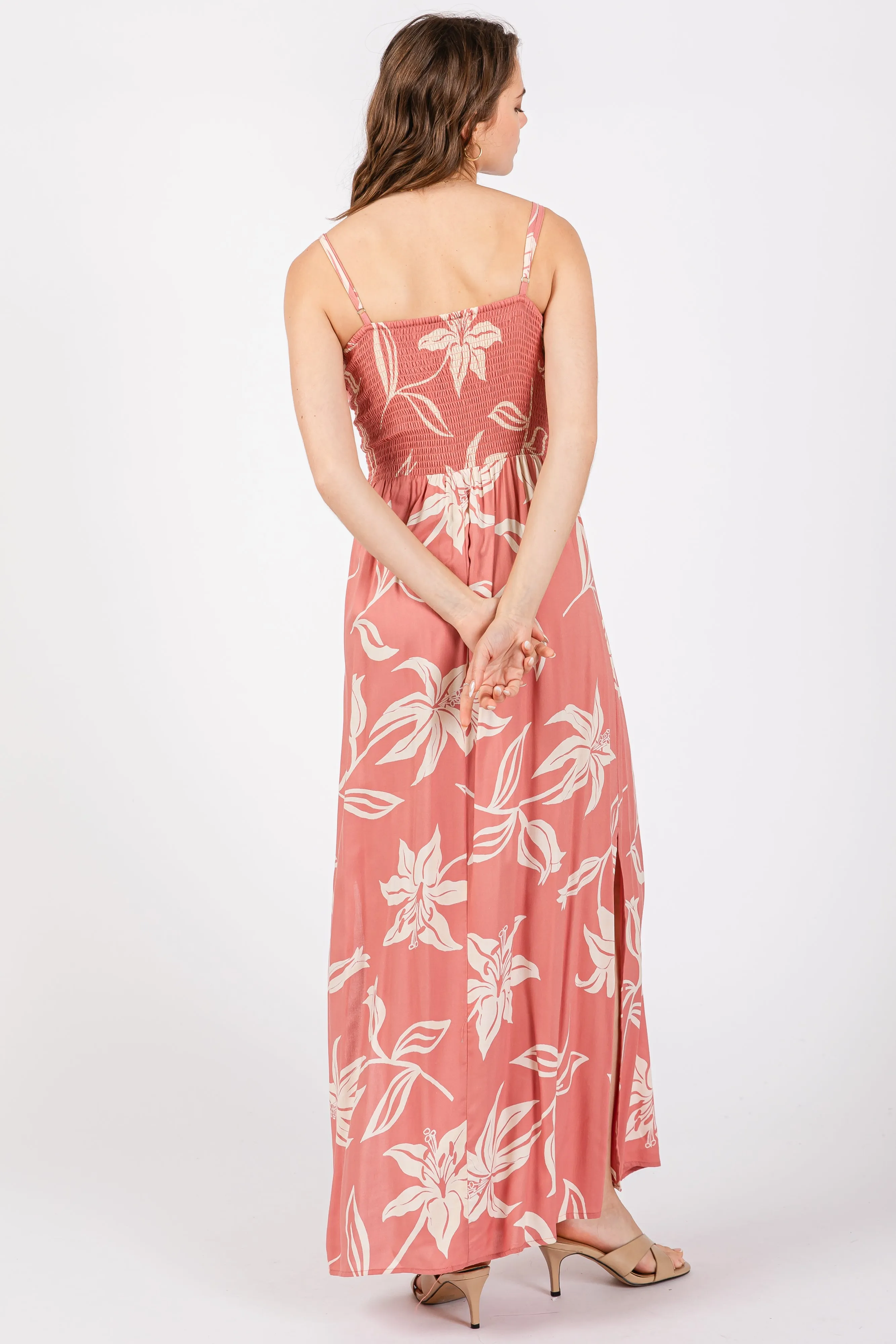 Mauve Floral Sleeveless Knotted Maxi Dress sold by Pinkblush product image thumbnail 3