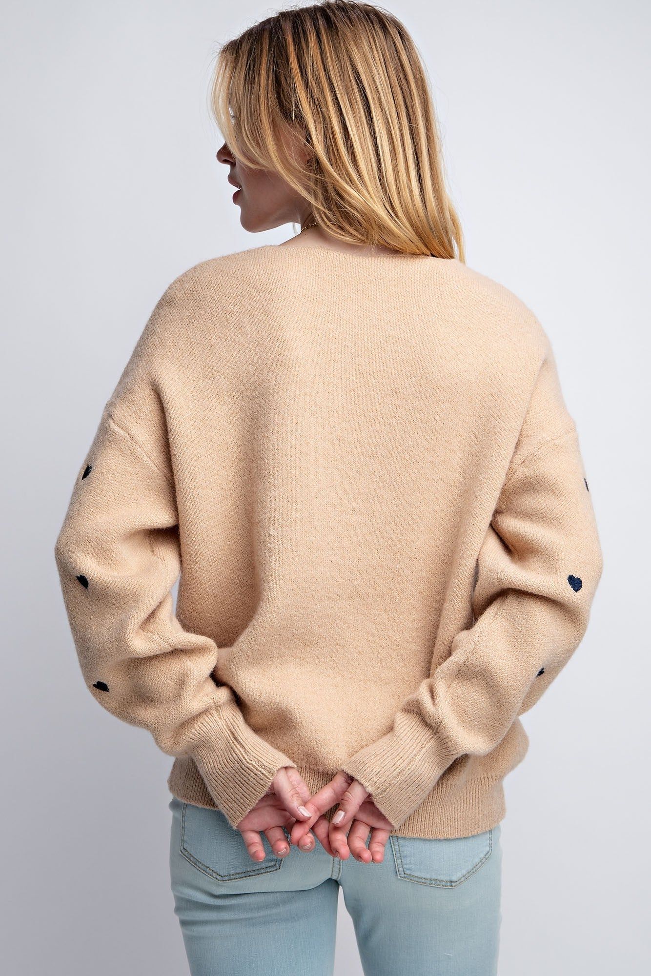 Taupe Heart Pattern Boxy Knit Pullover Sweater sold by Pinkblush product image thumbnail 3