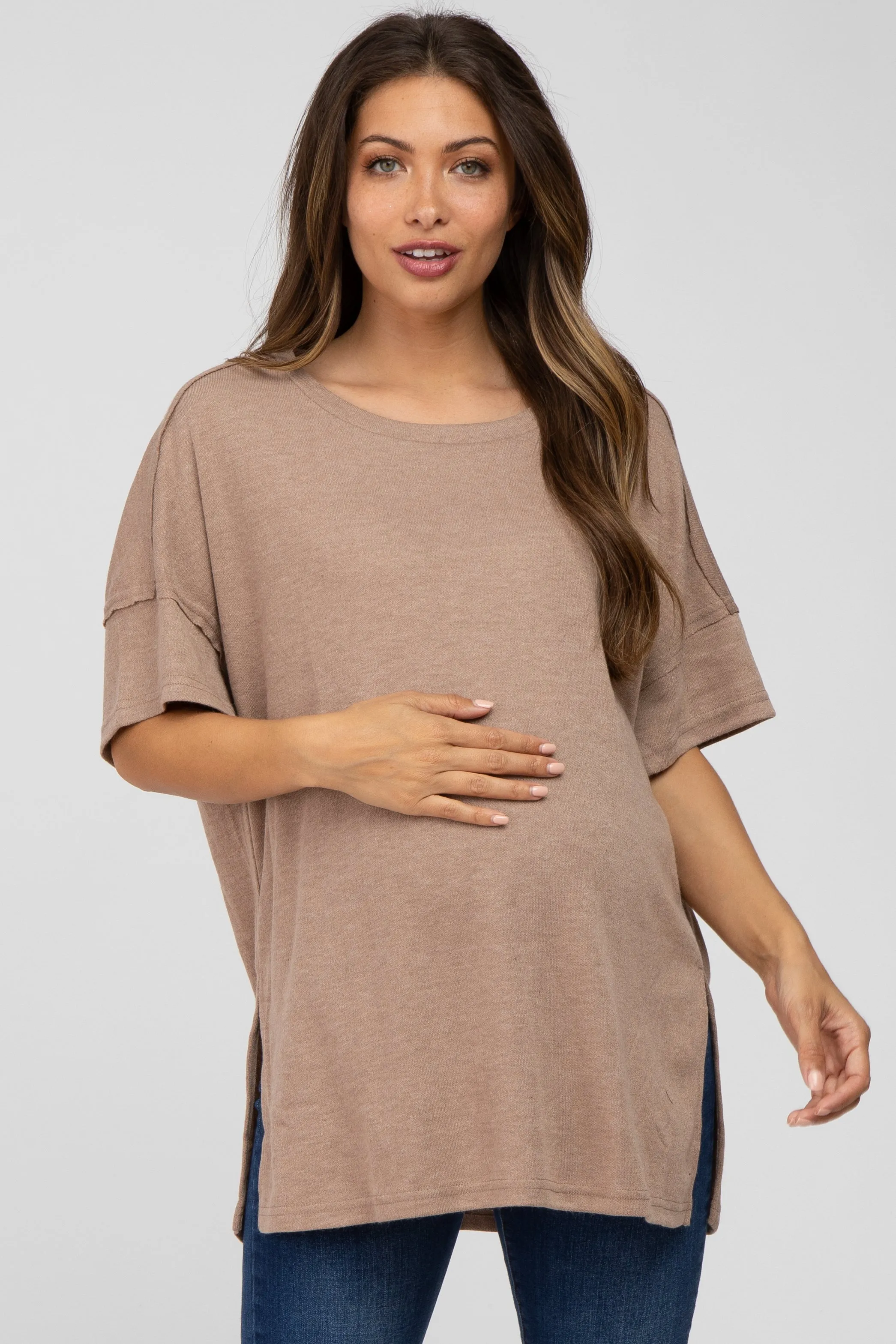 Mocha Knit Oversized Maternity Top sold by Pinkblush