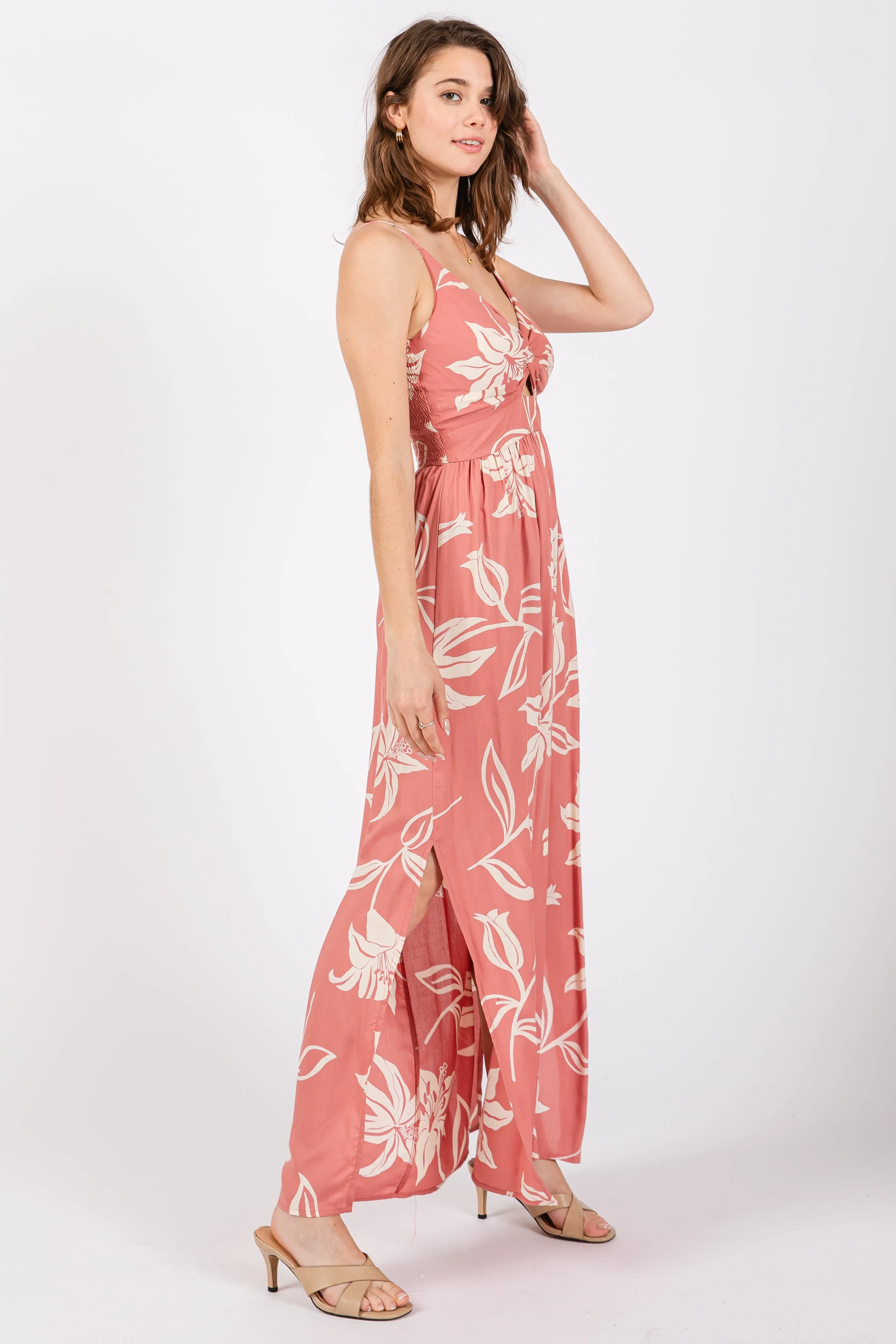 Mauve Floral Sleeveless Knotted Maxi Dress sold by Pinkblush product image thumbnail 2