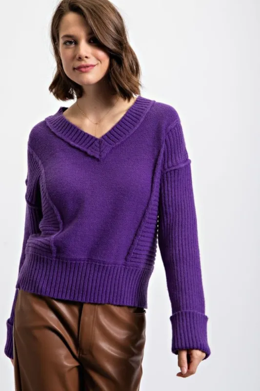 Purple V Neck Sweater Pullover sold by Pinkblush