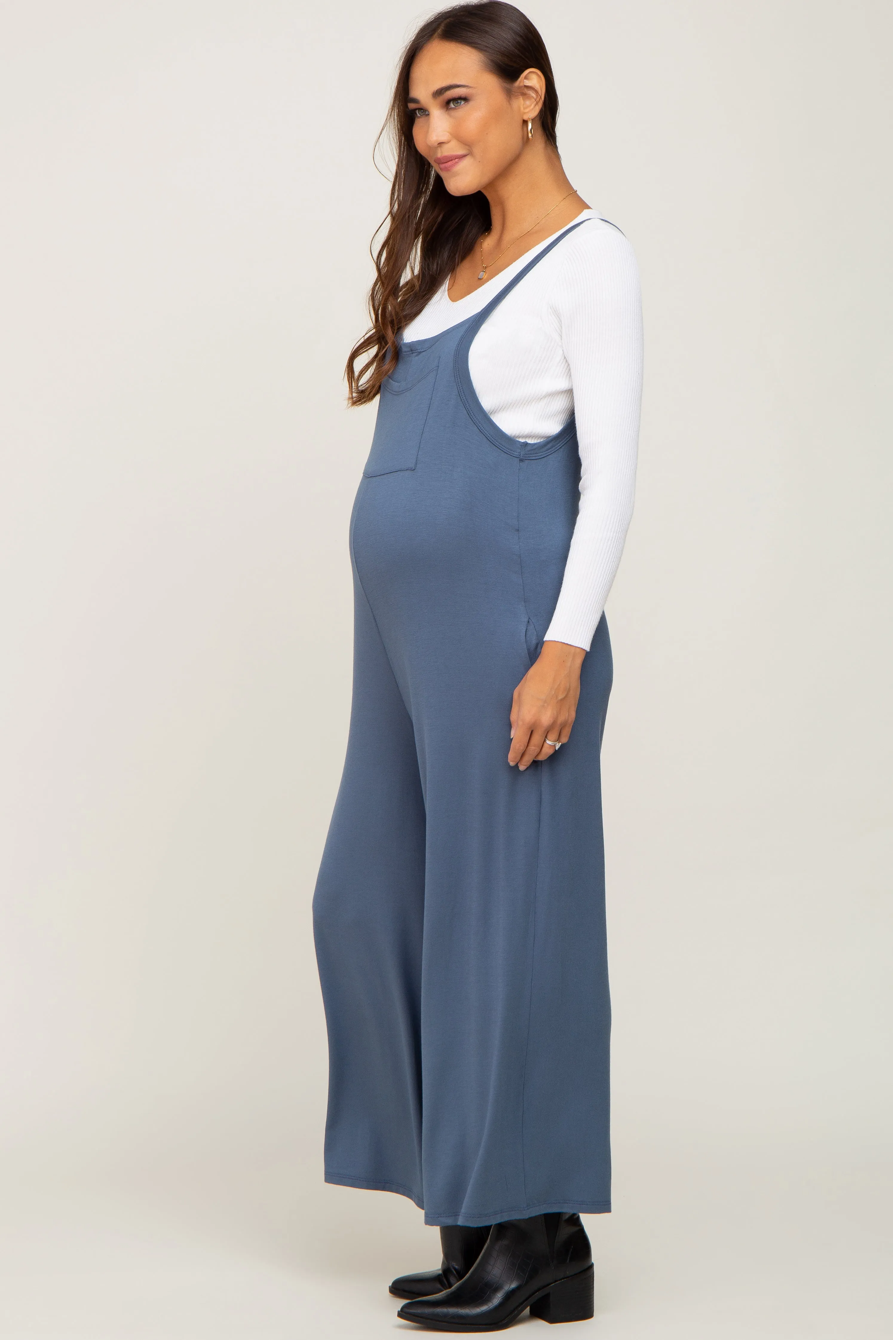 Navy Sleeveless Pocketed Wide Leg Maternity Jumpsuit sold by Pinkblush product image thumbnail 3