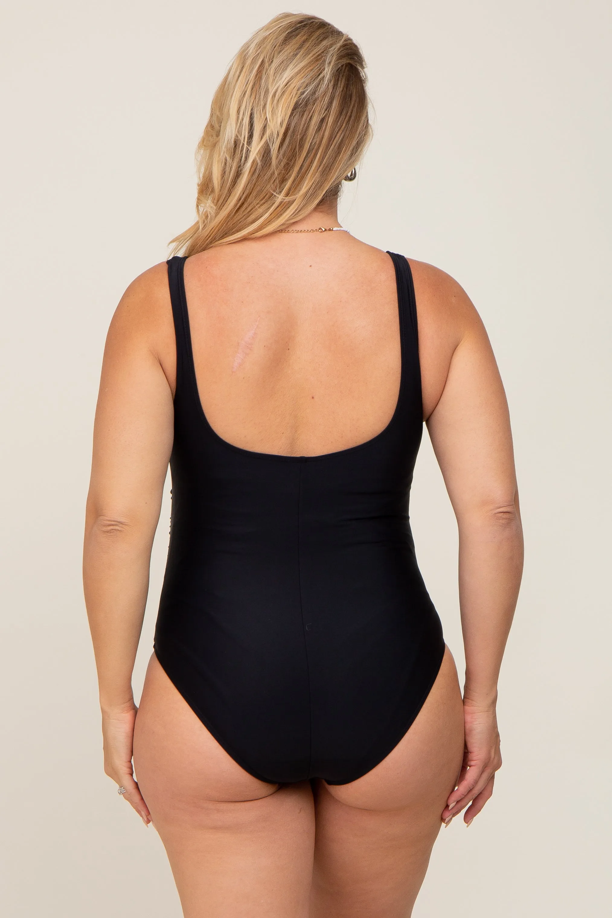 Black Ruched Plus Maternity One Piece Swimsuit sold by Pinkblush product image thumbnail 3