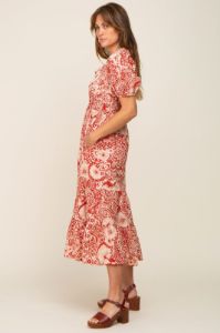 Rust Floral Tiered Midi Dress sold by Pinkblush
