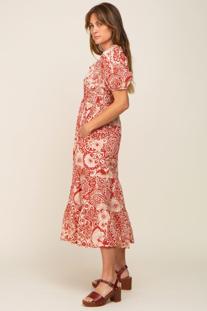 Rust Floral Tiered Midi Dress sold by Pinkblush product image thumbnail 2