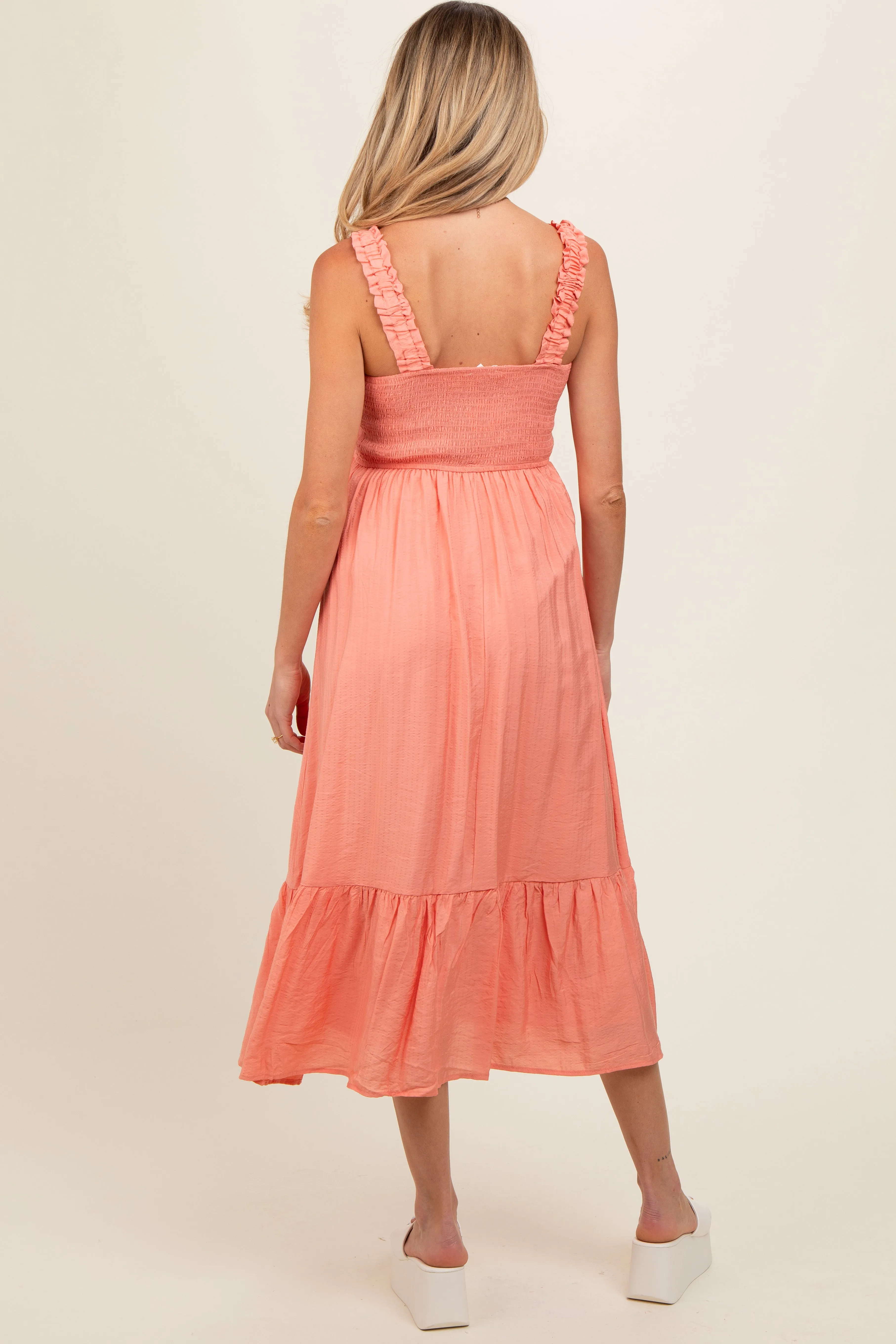 Coral Smocked Bodice Maternity Maxi Dress sold by Pinkblush product image thumbnail 4