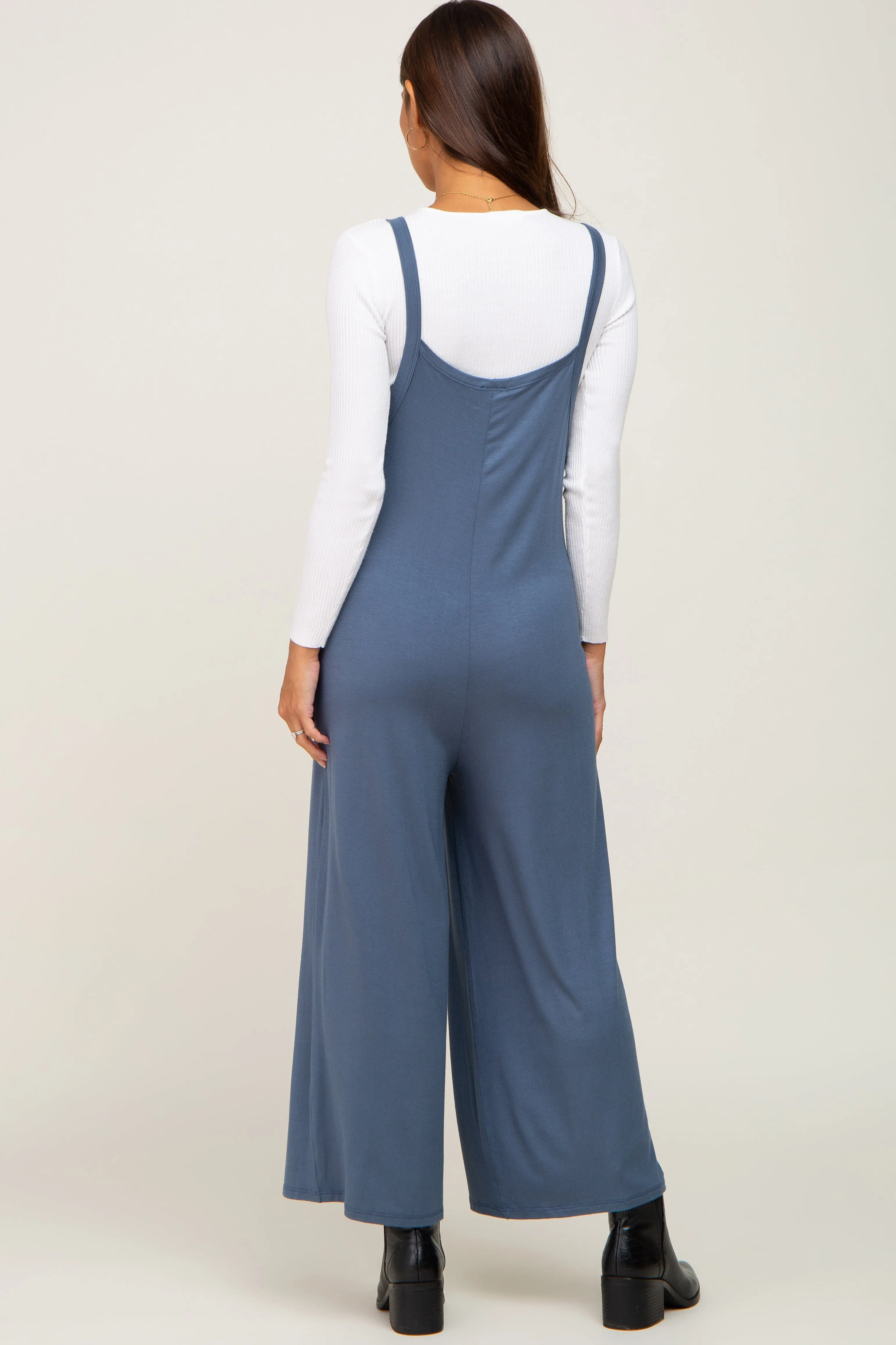 Navy Sleeveless Pocketed Wide Leg Maternity Jumpsuit sold by Pinkblush product image thumbnail 4