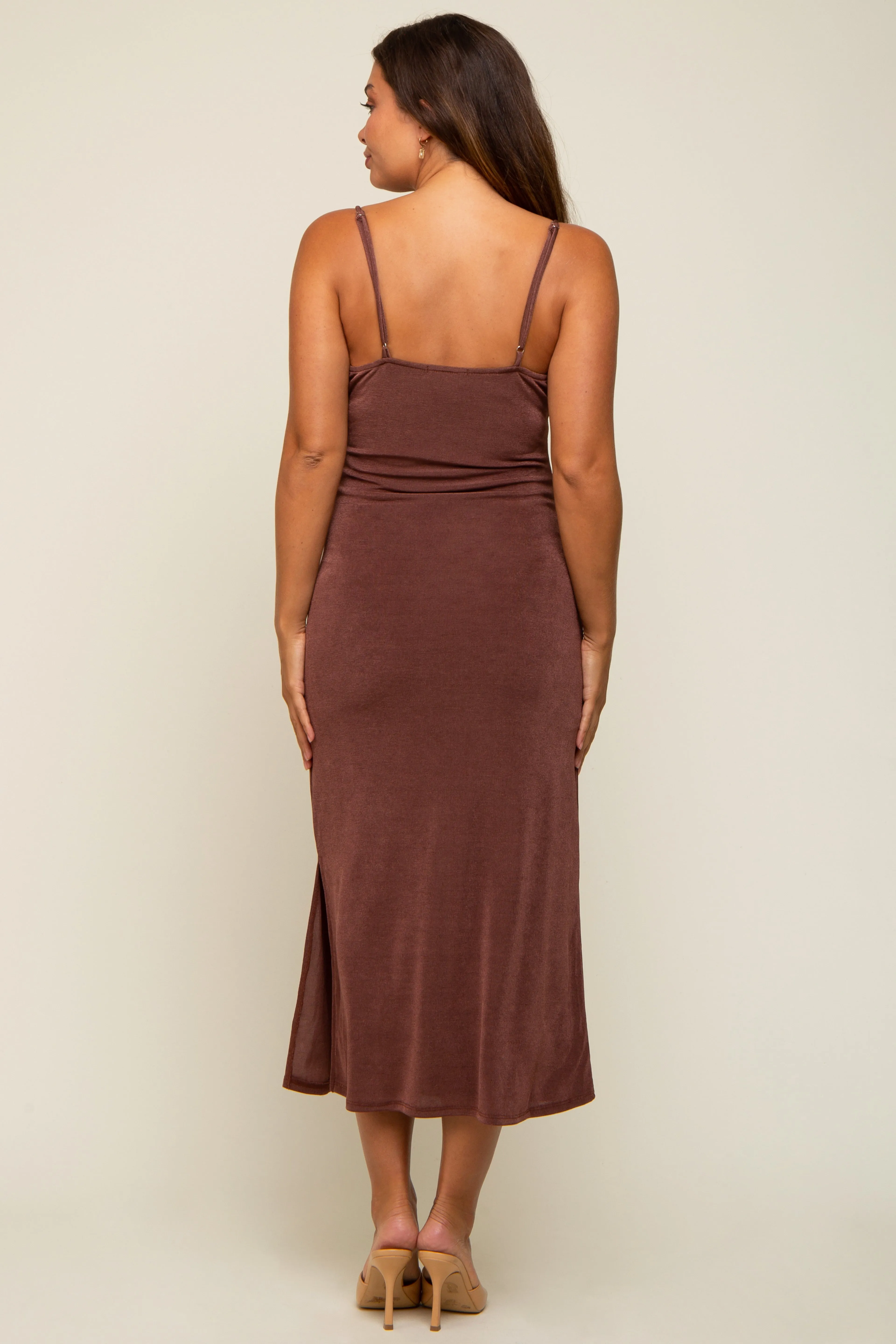 Brown Cowl Neck Maternity Midi Dress sold by Pinkblush product image thumbnail 3