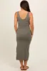 Olive Short Sleeve Ruched Maternity Dress sold by Pinkblush