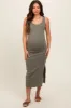 Olive Short Sleeve Ruched Maternity Dress sold by Pinkblush