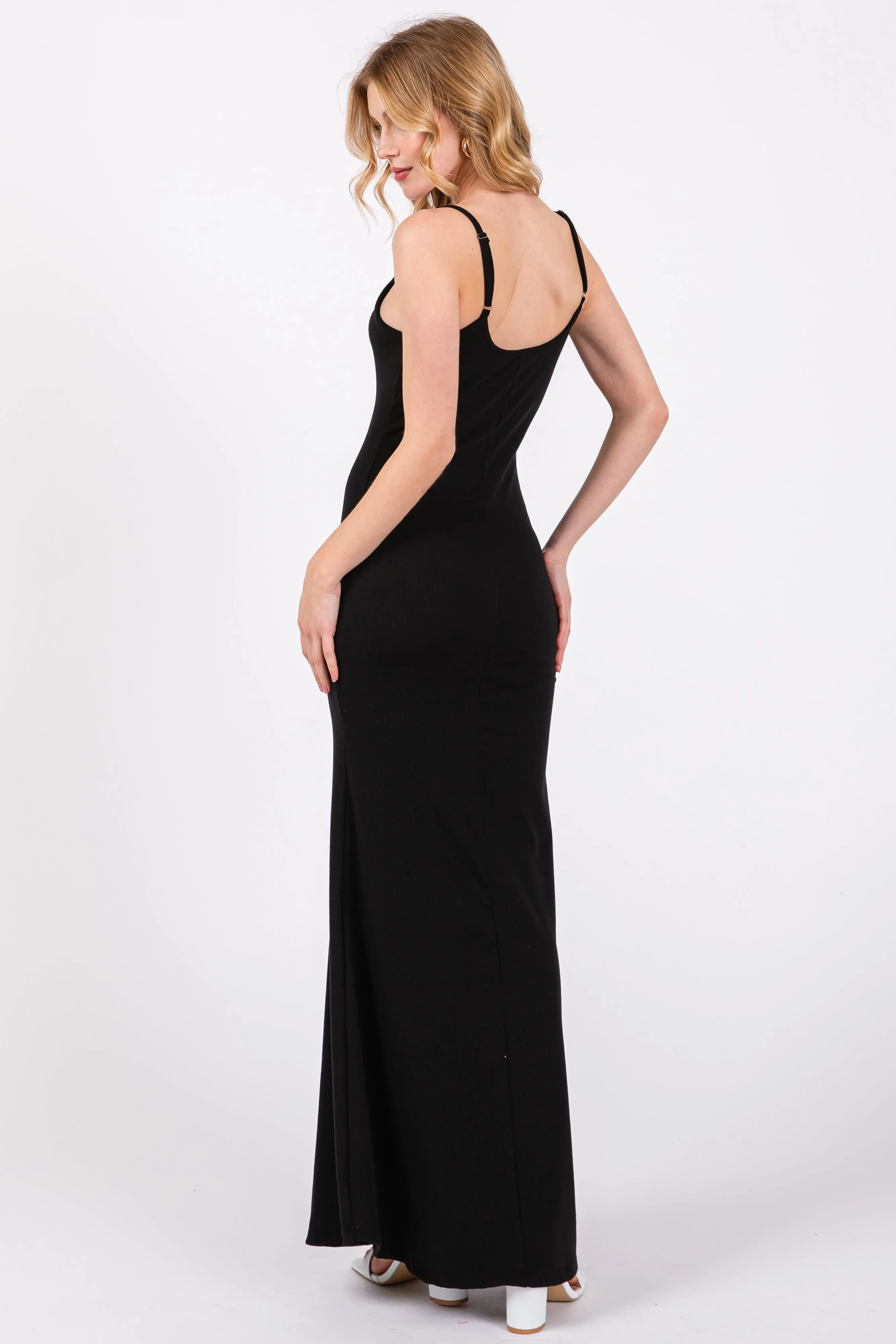 Black Sleeveless Ribbed Maxi Dress sold by Pinkblush product image thumbnail 3
