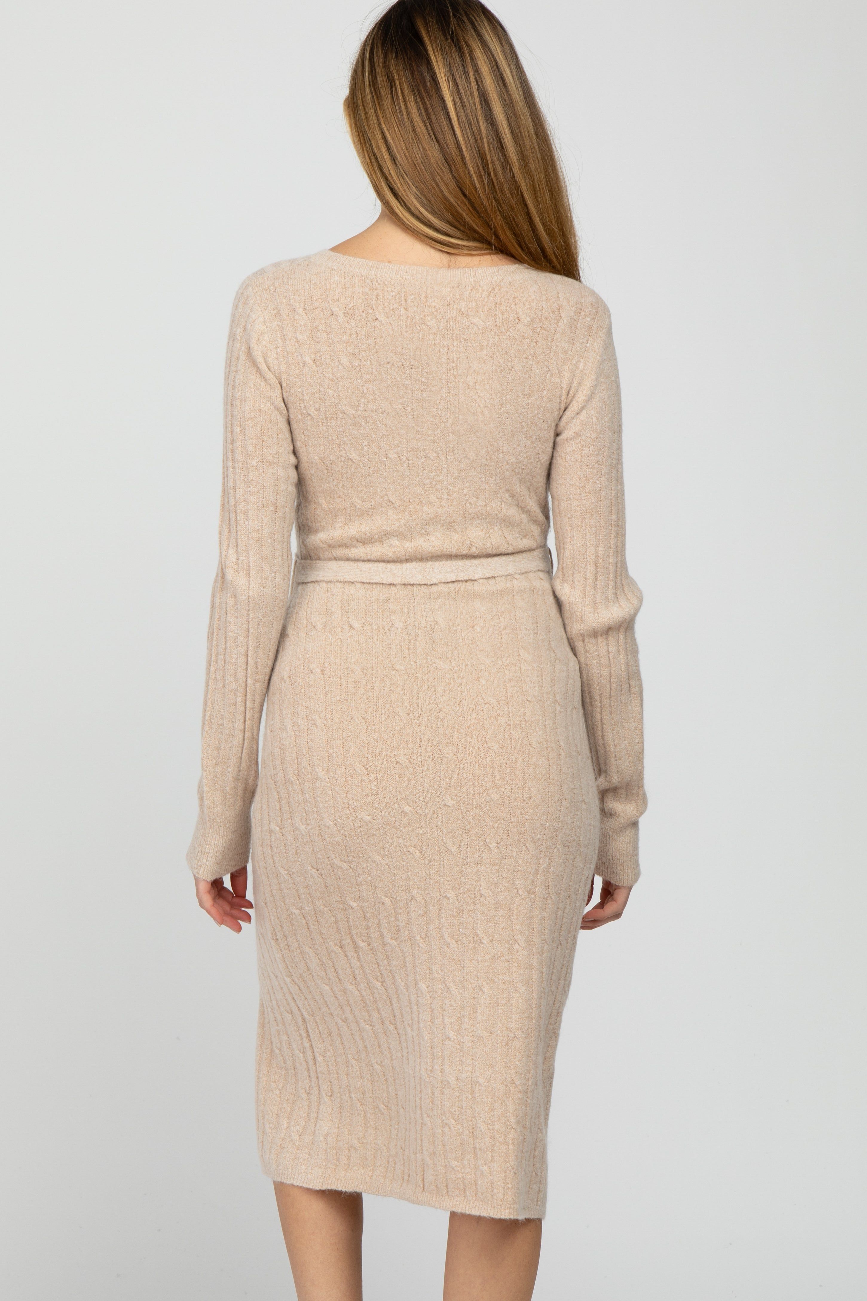 Beige Brushed Cable Knit Maternity Sweater Dress sold by Pinkblush product image thumbnail 4