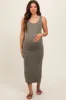Olive Short Sleeve Ruched Maternity Dress sold by Pinkblush