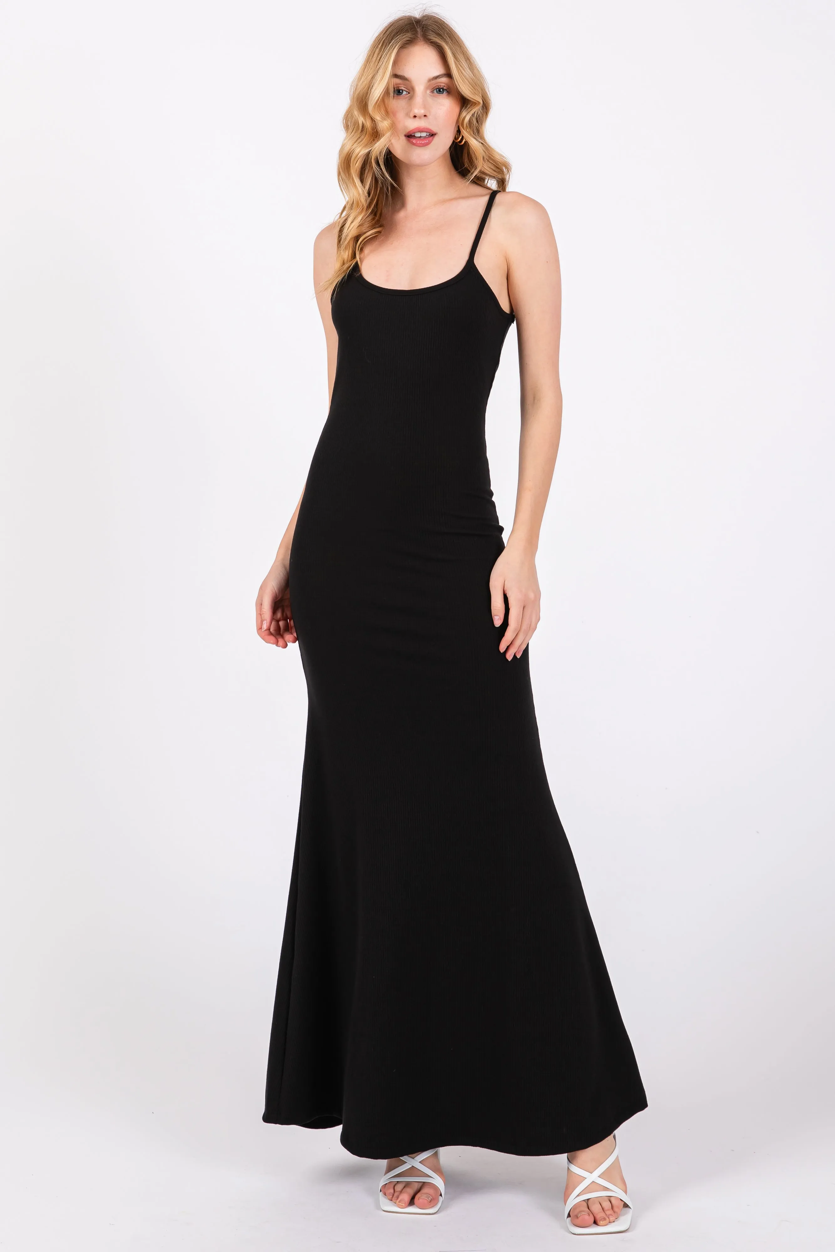 Black Sleeveless Ribbed Maxi Dress sold by Pinkblush