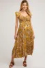 Yellow Tropical Print Smocked Short Sleeve Maternity Maxi Dress sold by Pinkblush