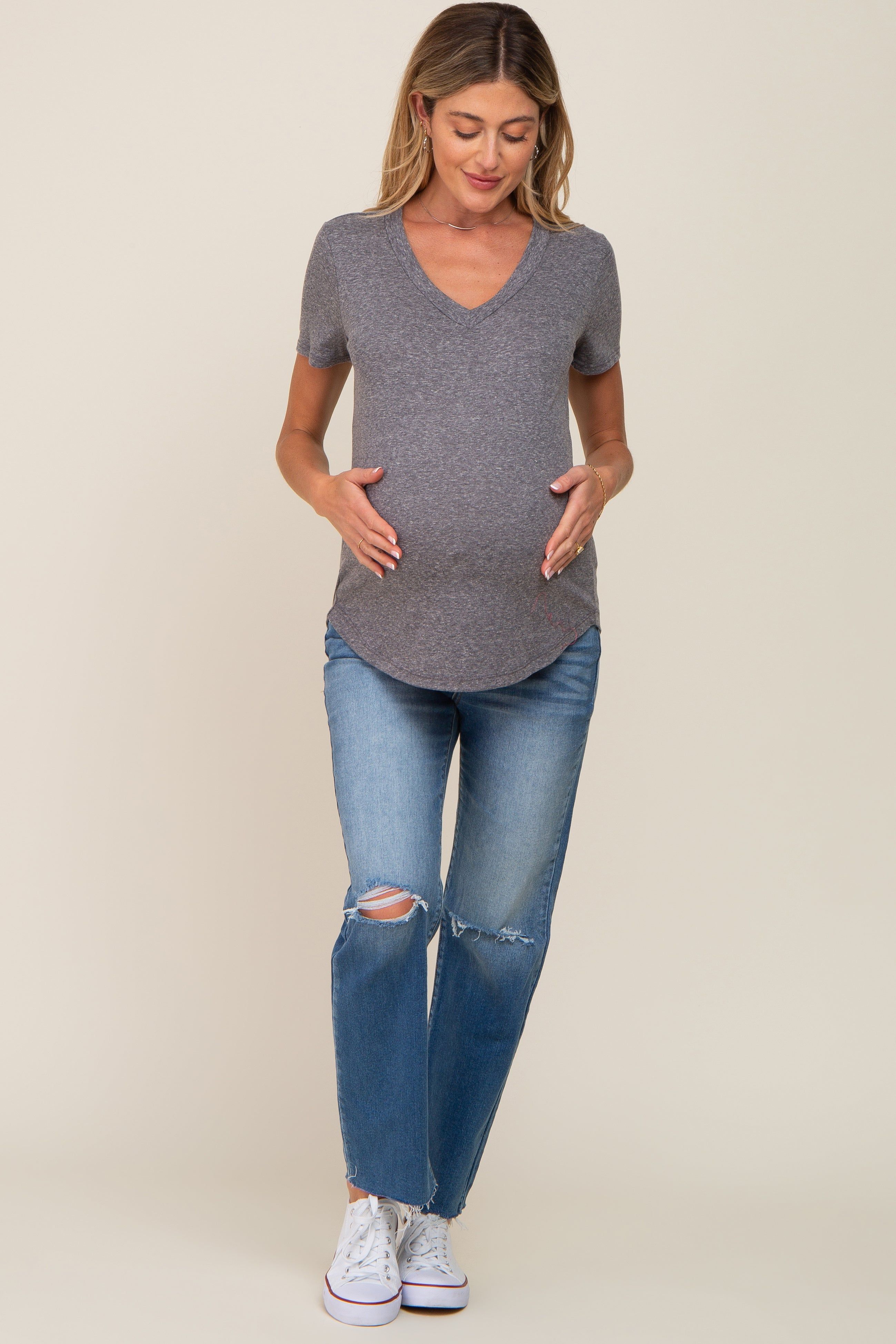 Charcoal V-Neck Short Sleeve Maternity Tee sold by Pinkblush product image thumbnail 4