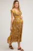 Yellow Tropical Print Smocked Short Sleeve Maternity Maxi Dress sold by Pinkblush