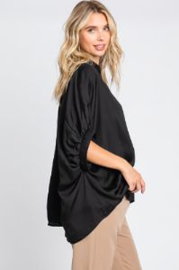 Black Oversized Button Down Blouse sold by Pinkblush