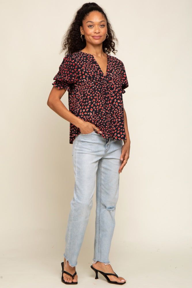 Black Printed Puff Sleeve Blouse sold by Pinkblush product image thumbnail 4
