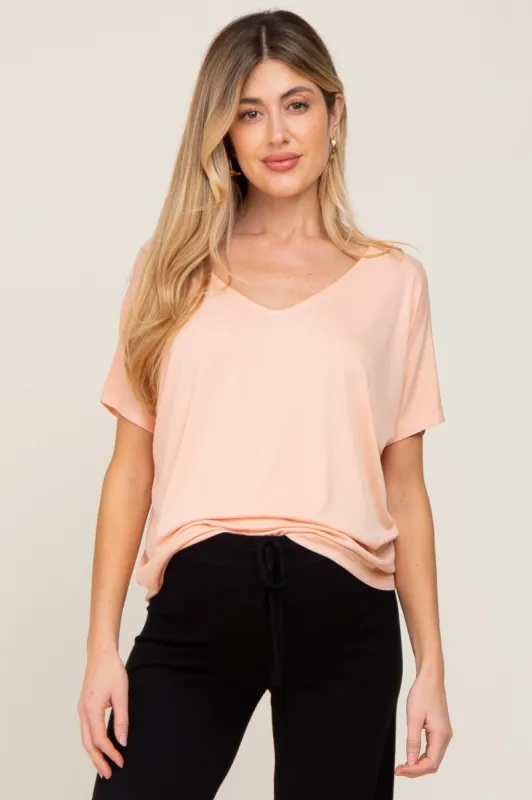 Peach V-Neck Maternity Dolman Sleeve Top sold by Pinkblush