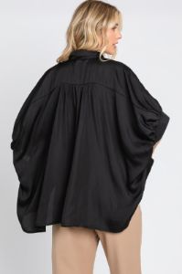 Black Oversized Button Down Blouse sold by Pinkblush