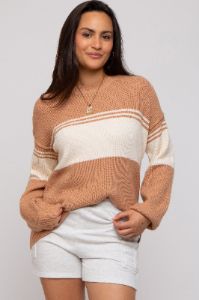 Camel Striped Colorblock Sweater sold by Pinkblush