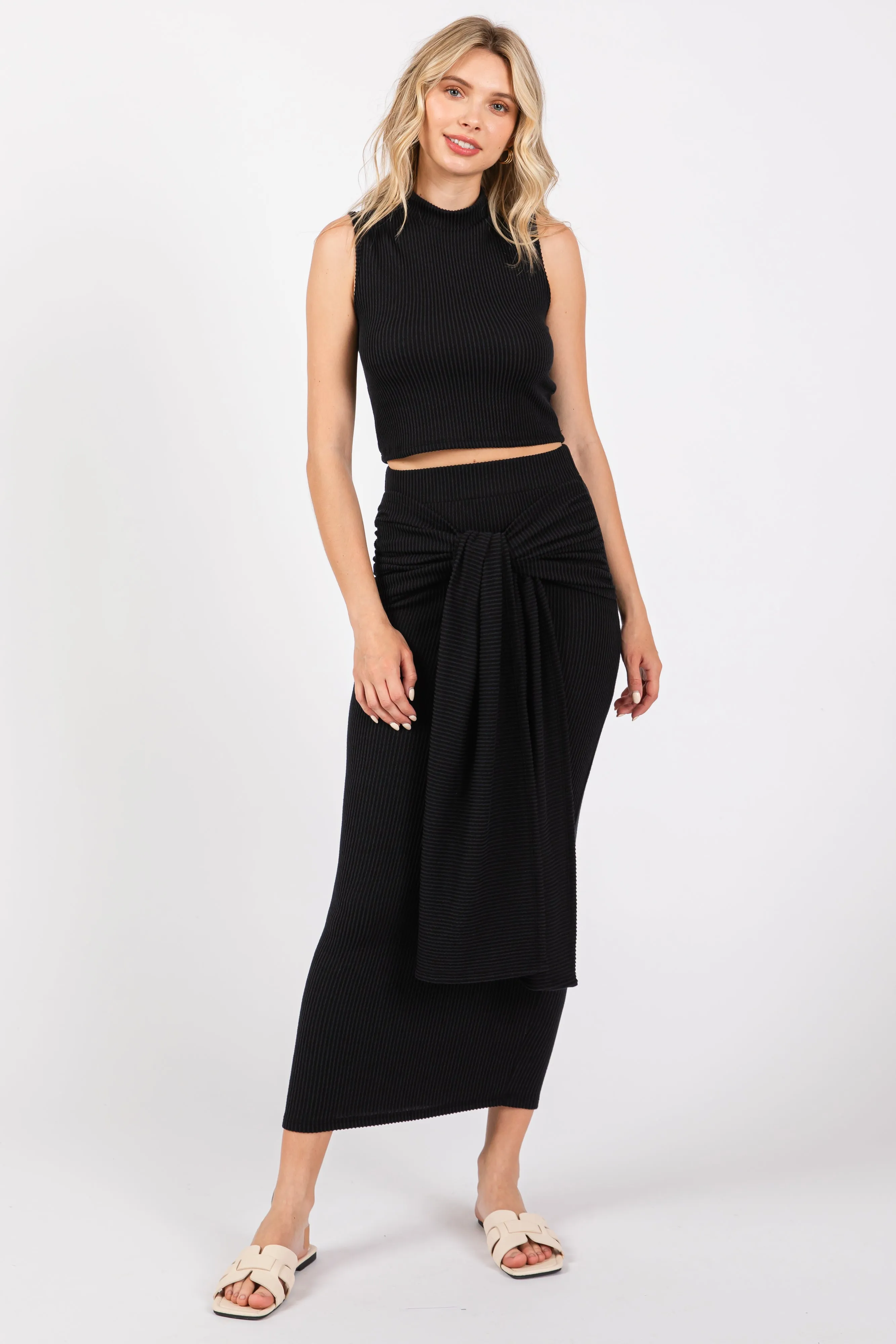 Black Crop Top And Ruffle Maternity Skirt Set sold by Pinkblush product image thumbnail 3