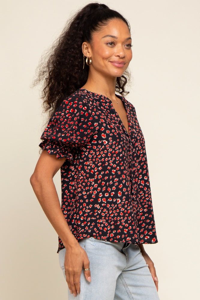 Black Printed Puff Sleeve Blouse sold by Pinkblush product image thumbnail 2