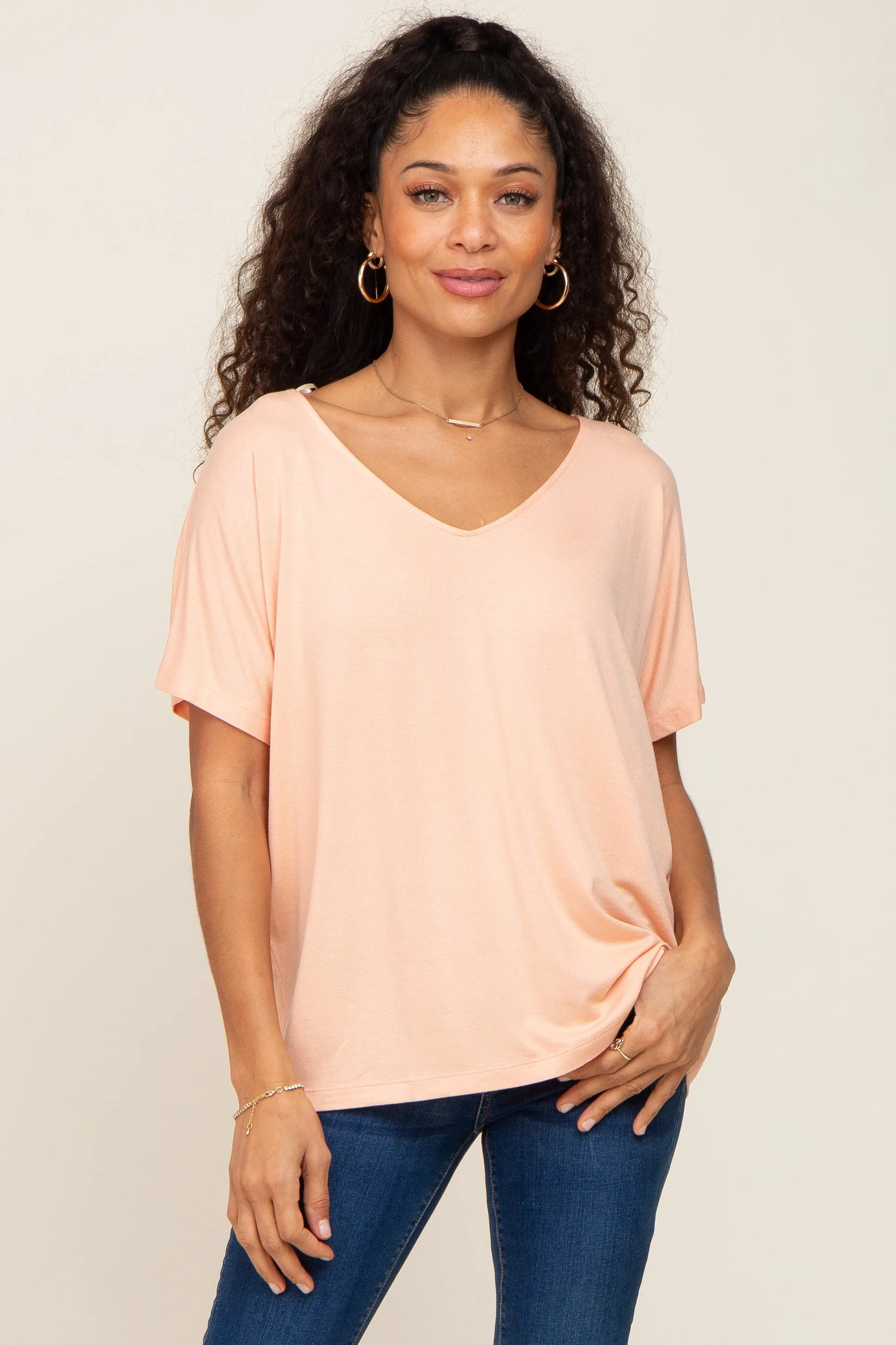 Peach V-Neck Maternity Dolman Sleeve Top sold by Pinkblush product image thumbnail 5