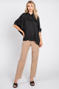 Black Oversized Button Down Blouse sold by Pinkblush