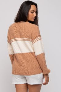 Camel Striped Colorblock Sweater sold by Pinkblush