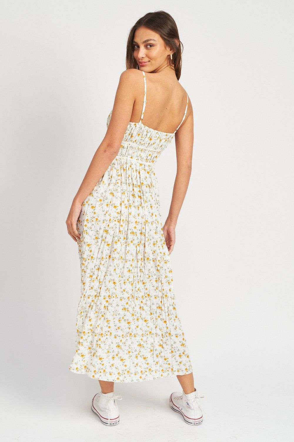 Cream Print Spaghetti Strap Floral Midi Dress sold by Pinkblush product image thumbnail 2