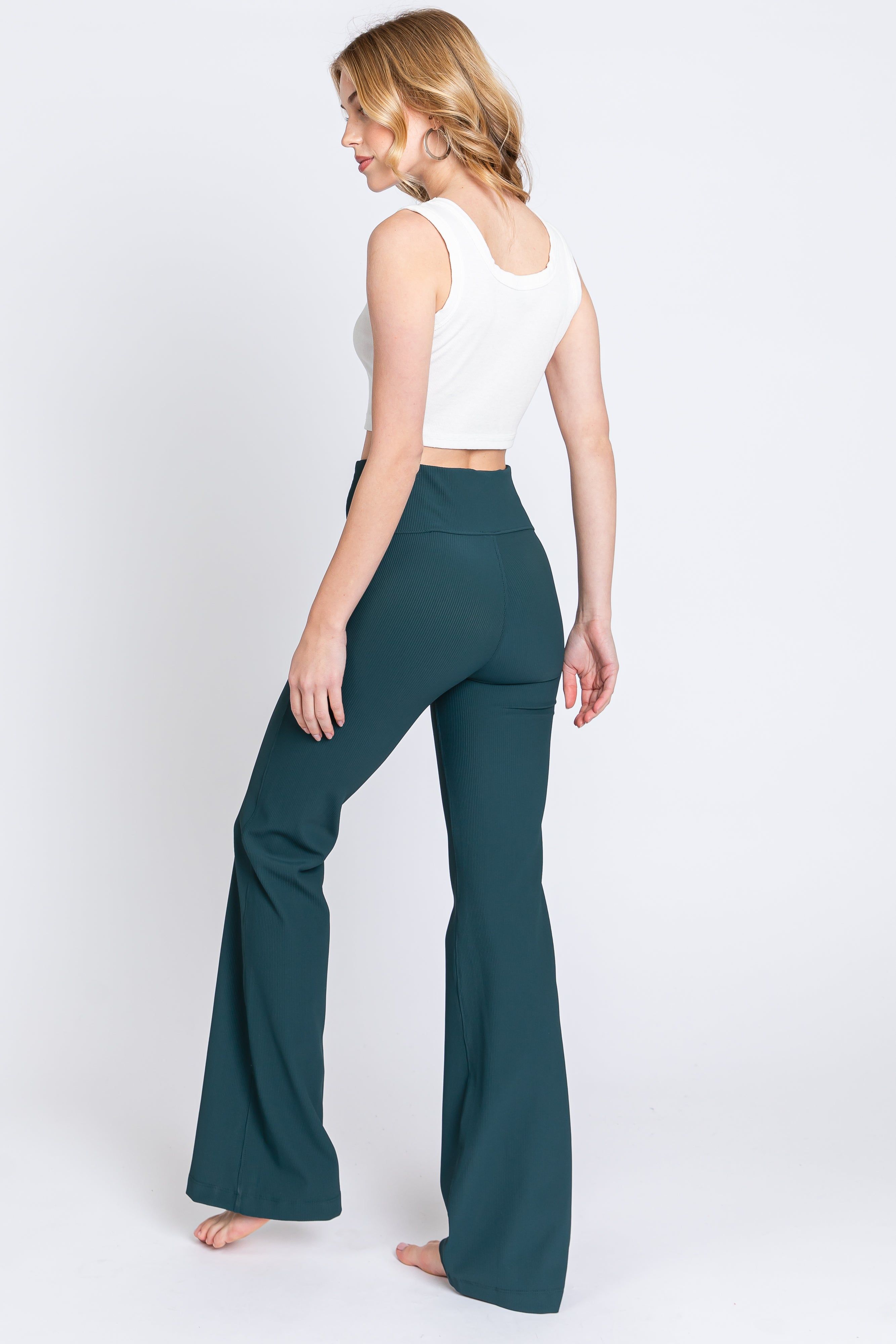 Forest Green Ribbed Flared Leggings sold by Pinkblush product image thumbnail 3