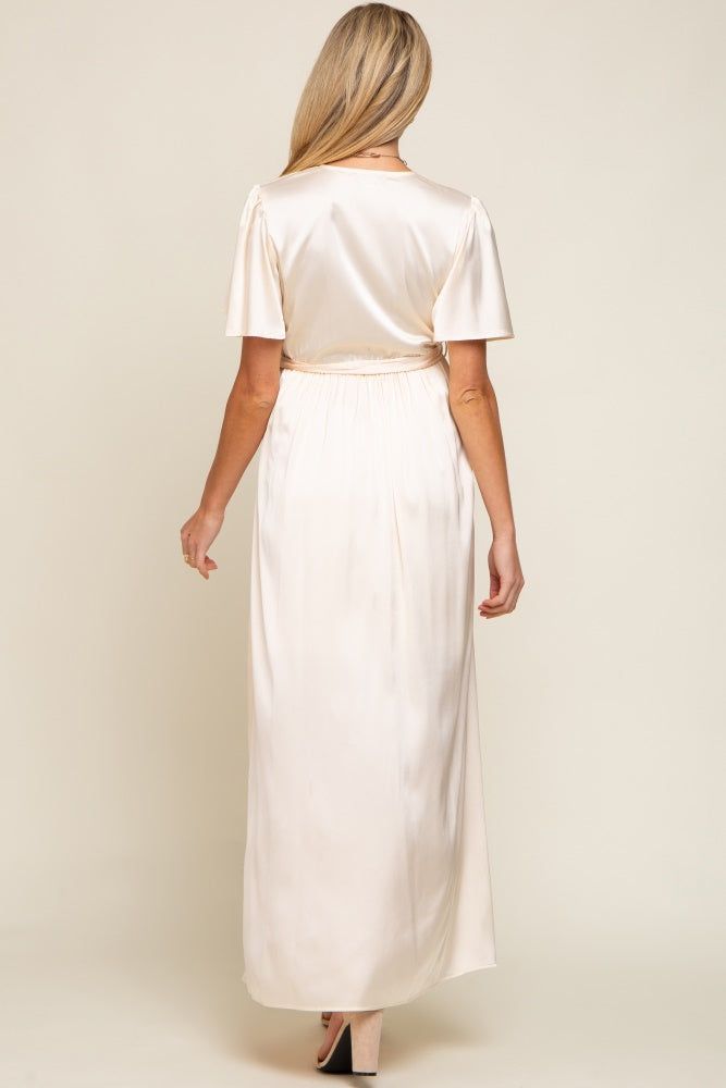 Beige Satin Wrap Maternity/Nursing Dress sold by Pinkblush product image thumbnail 3