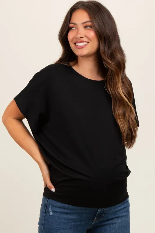 Black Round Neck Dolman Sleeve Maternity Top sold by Pinkblush