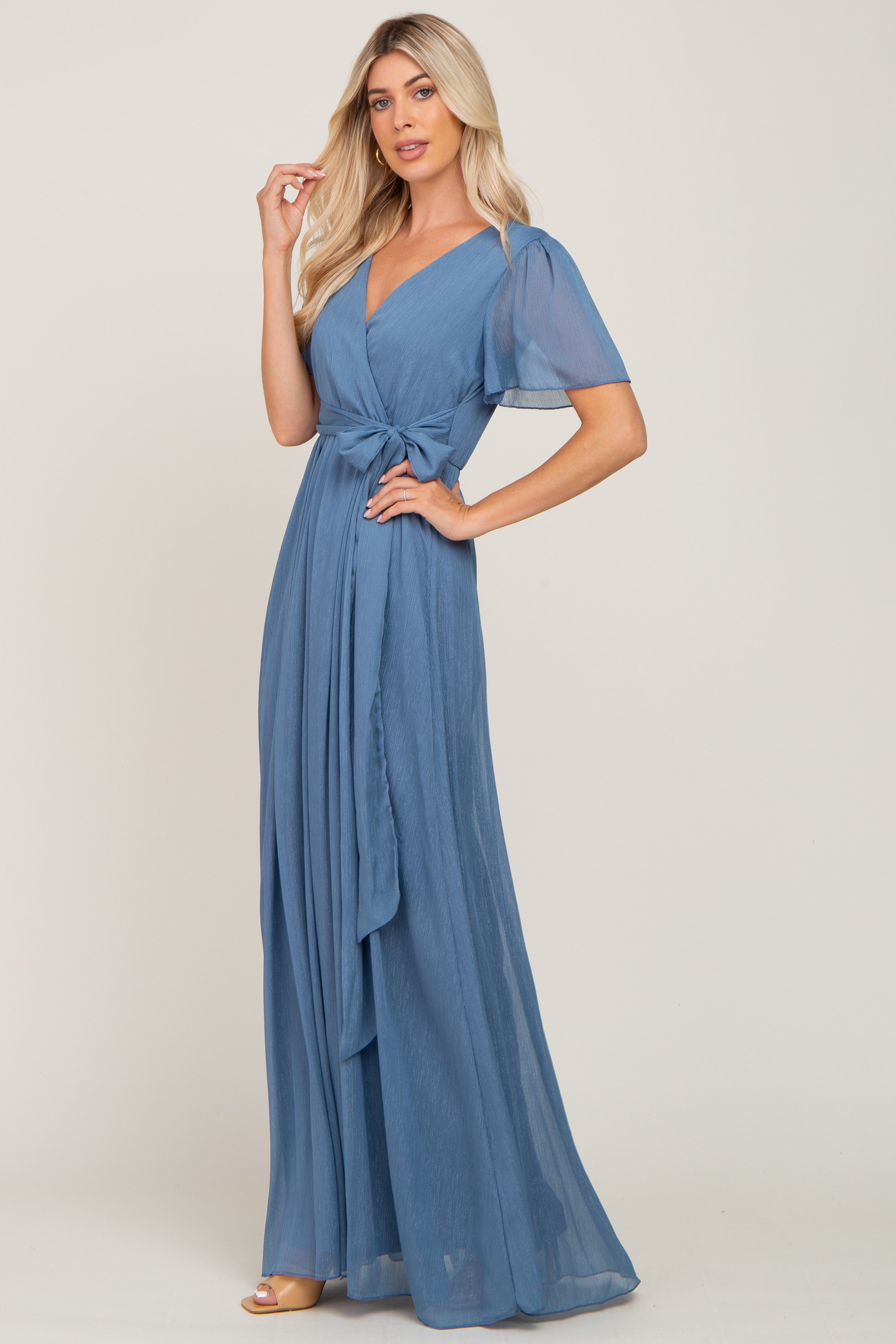 Blue Metallic Shimmer Chiffon Maxi Dress sold by Pinkblush product image thumbnail 2