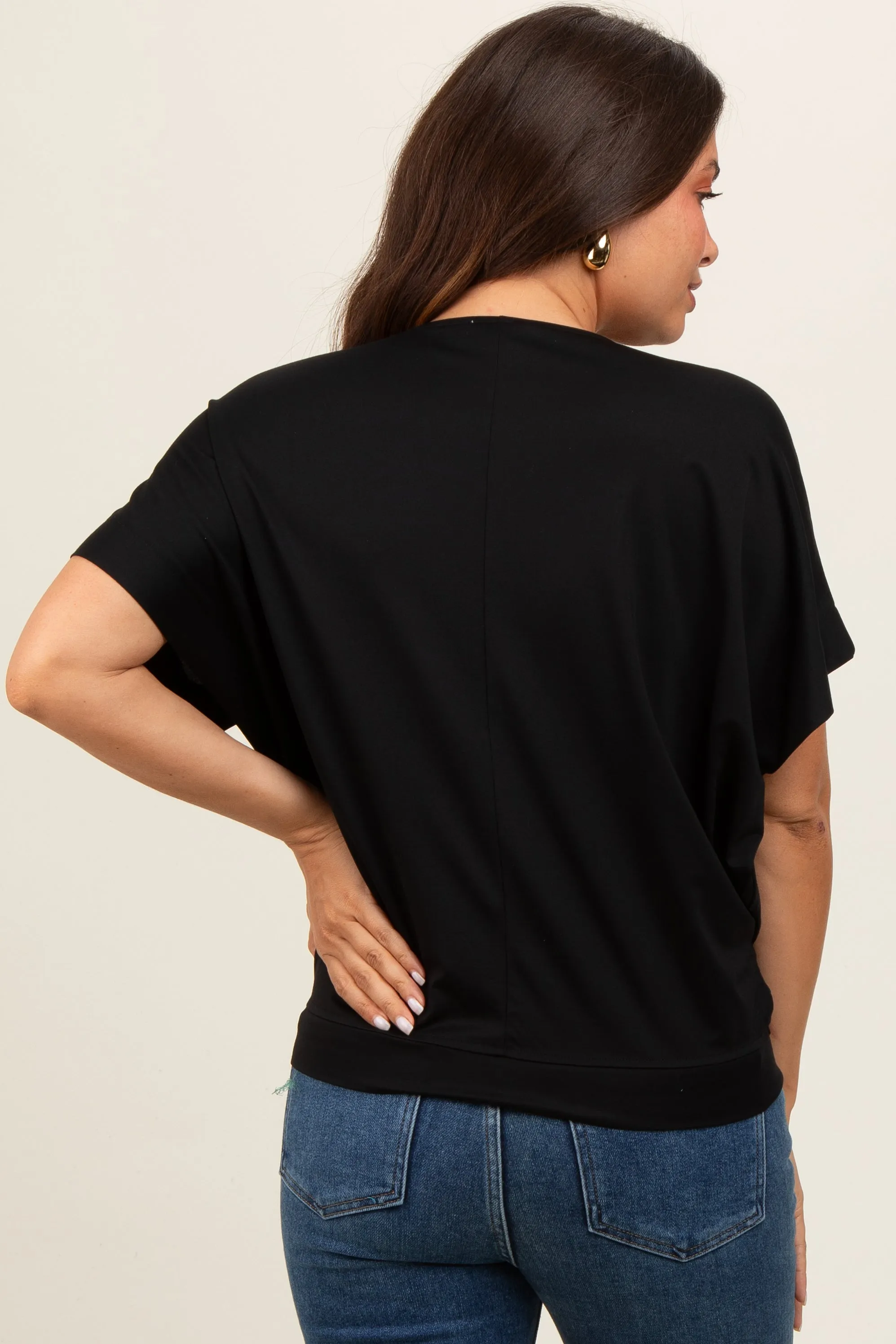 Black Round Neck Dolman Sleeve Maternity Top sold by Pinkblush product image thumbnail 4