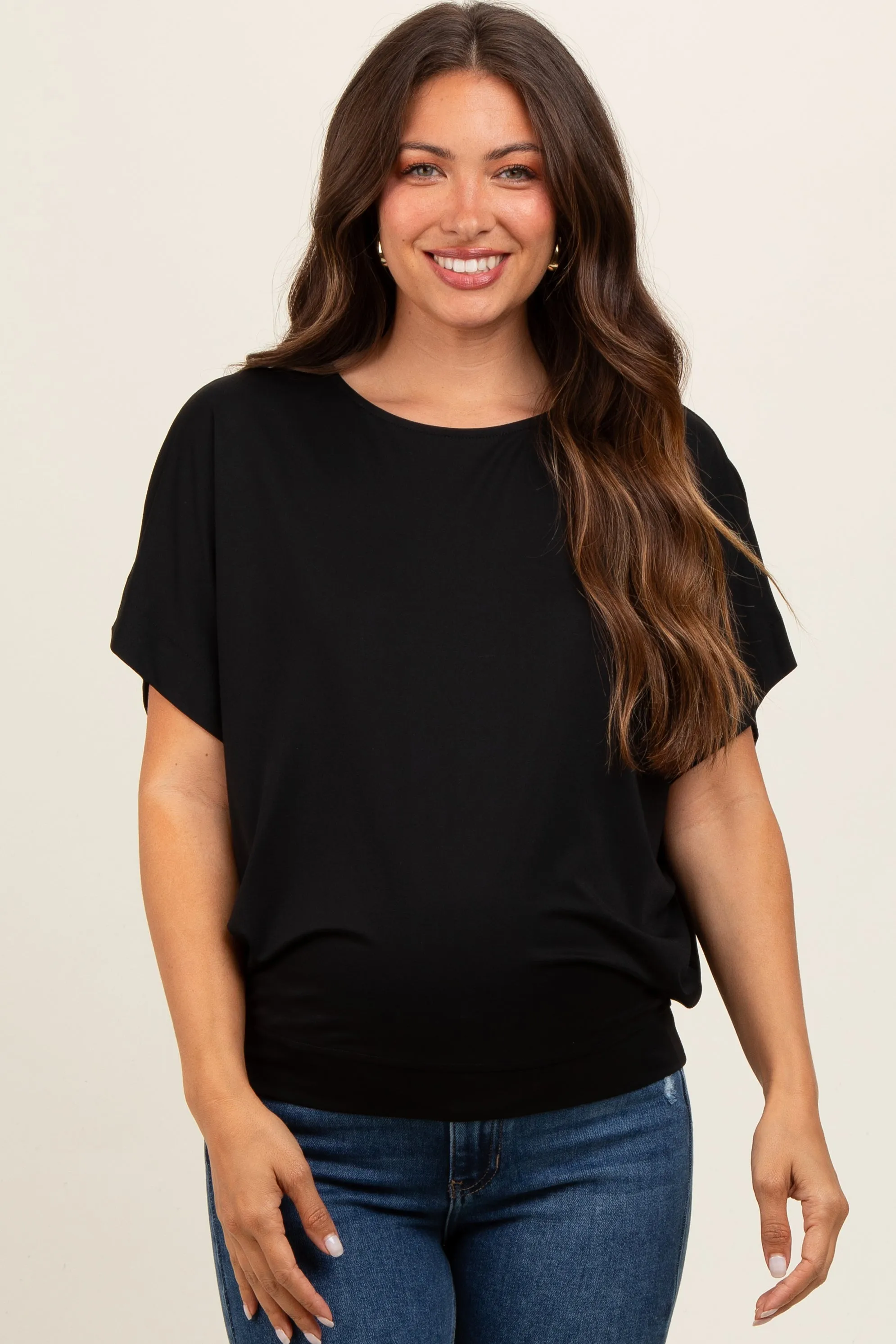 Black Round Neck Dolman Sleeve Maternity Top sold by Pinkblush product image thumbnail 2