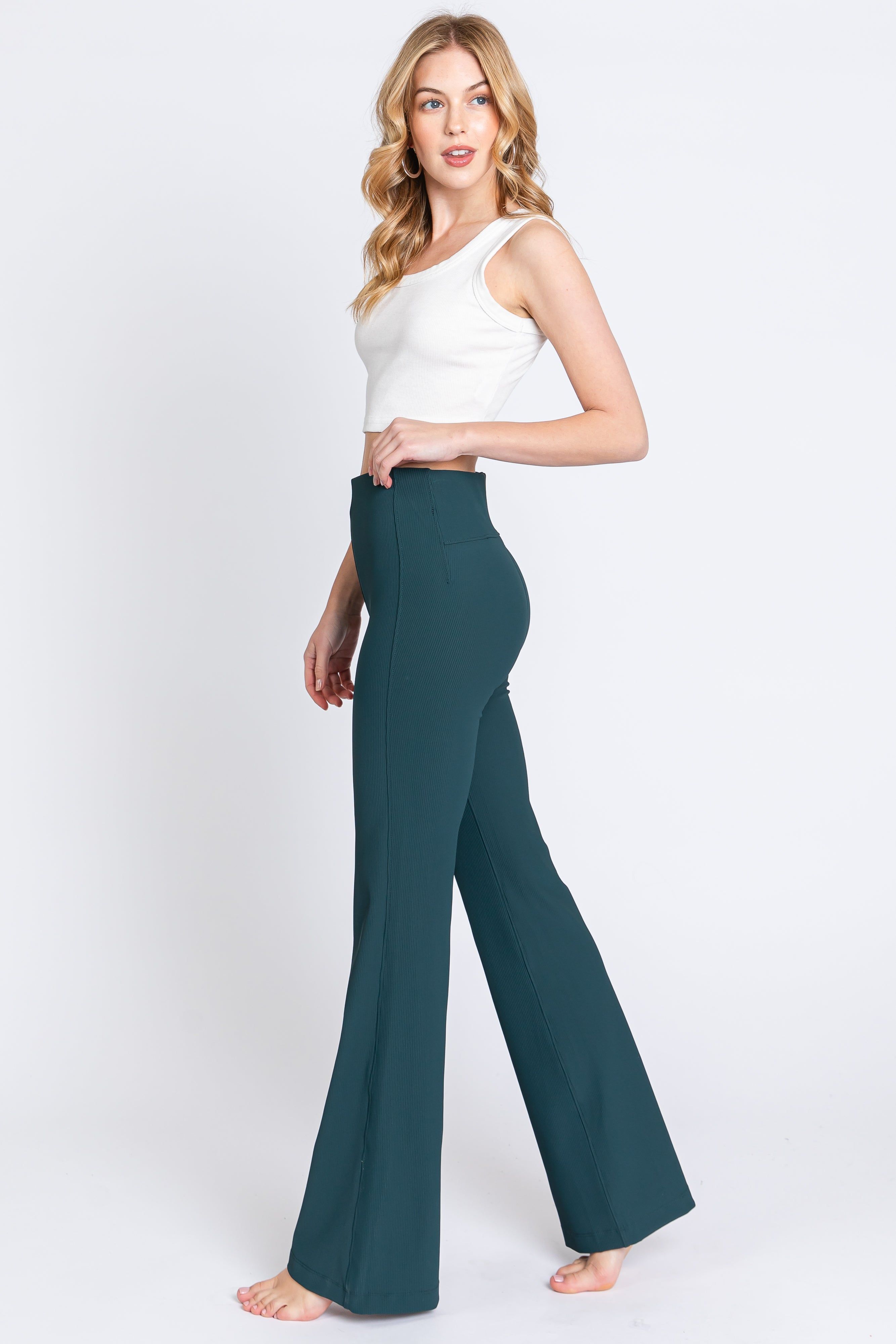Forest Green Ribbed Flared Leggings sold by Pinkblush product image thumbnail 2