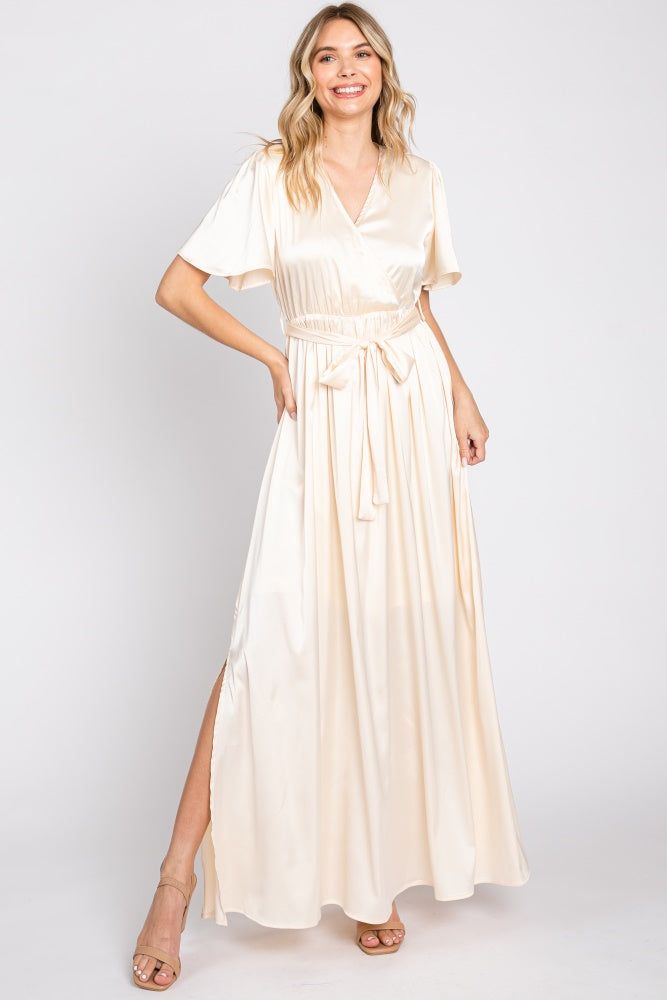 Beige Satin Wrap Maternity/Nursing Dress sold by Pinkblush product image thumbnail 5