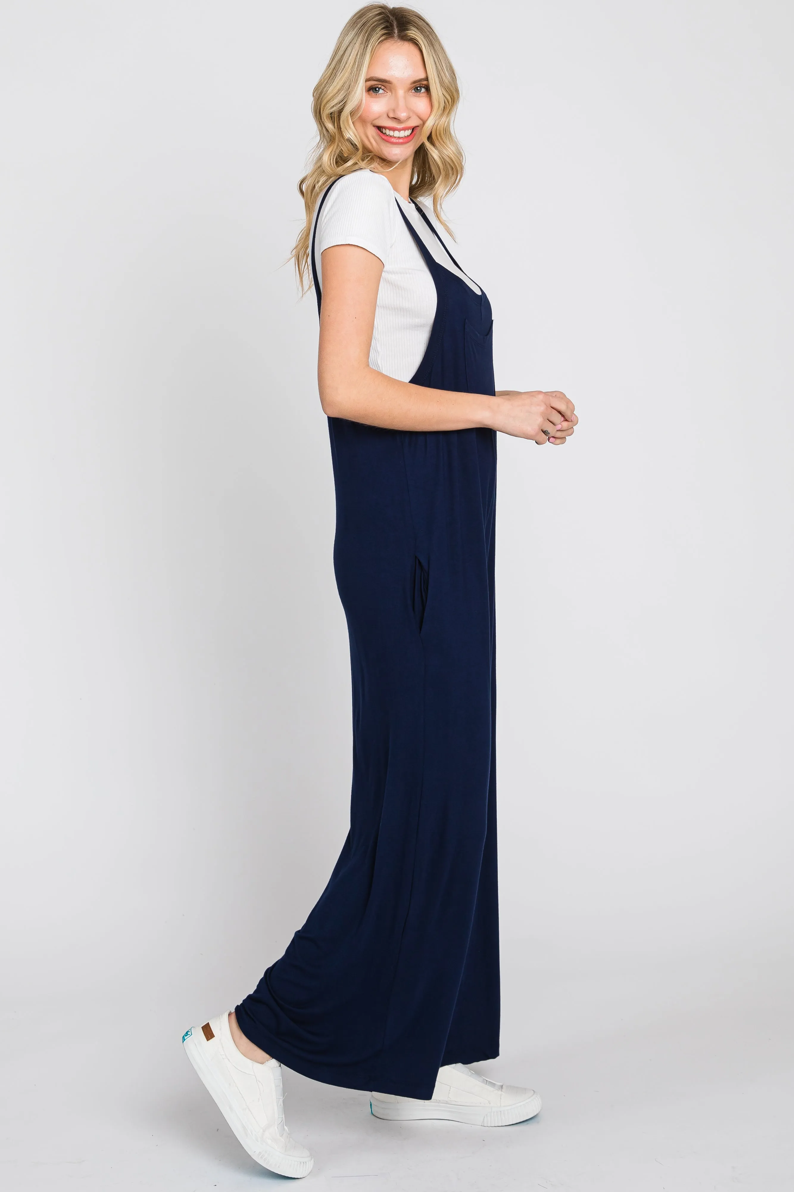 Dark Navy Sleeveless Wide Leg Jumpsuit sold by Pinkblush