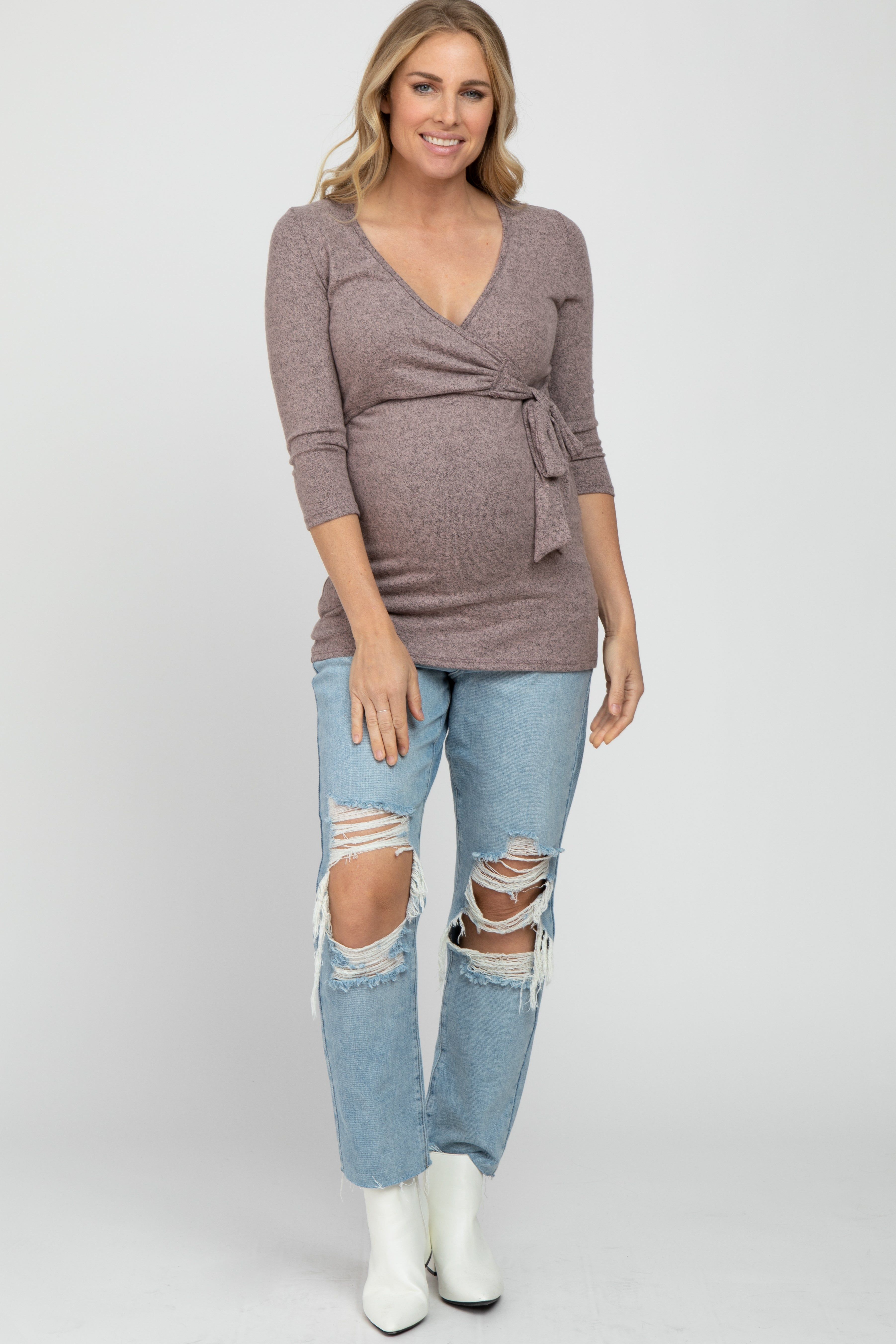 Pink Brushed Knit Maternity Wrap Top sold by Pinkblush product image thumbnail 2