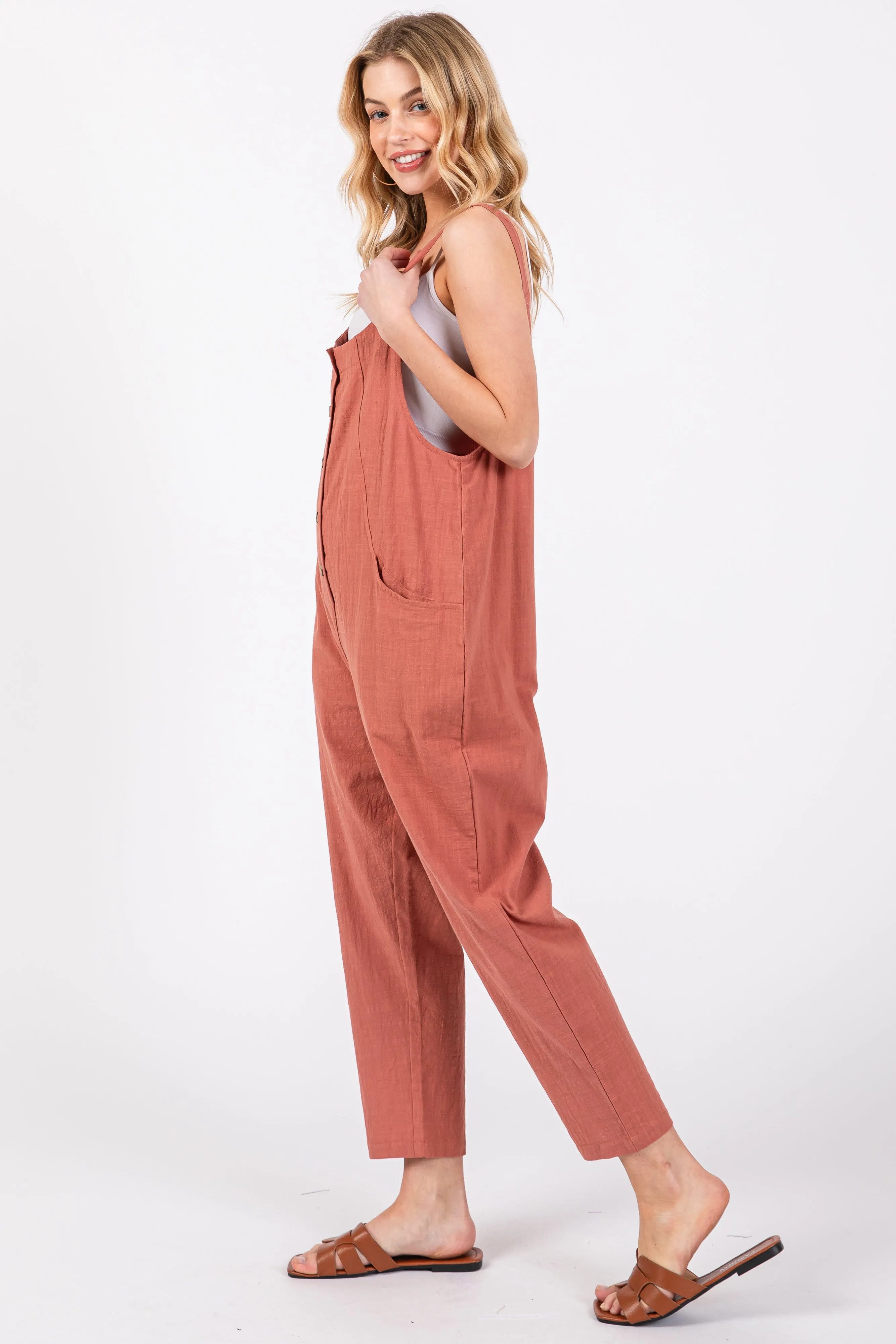 Mauve Button Down Cropped Jumpsuit sold by Pinkblush product image thumbnail 2
