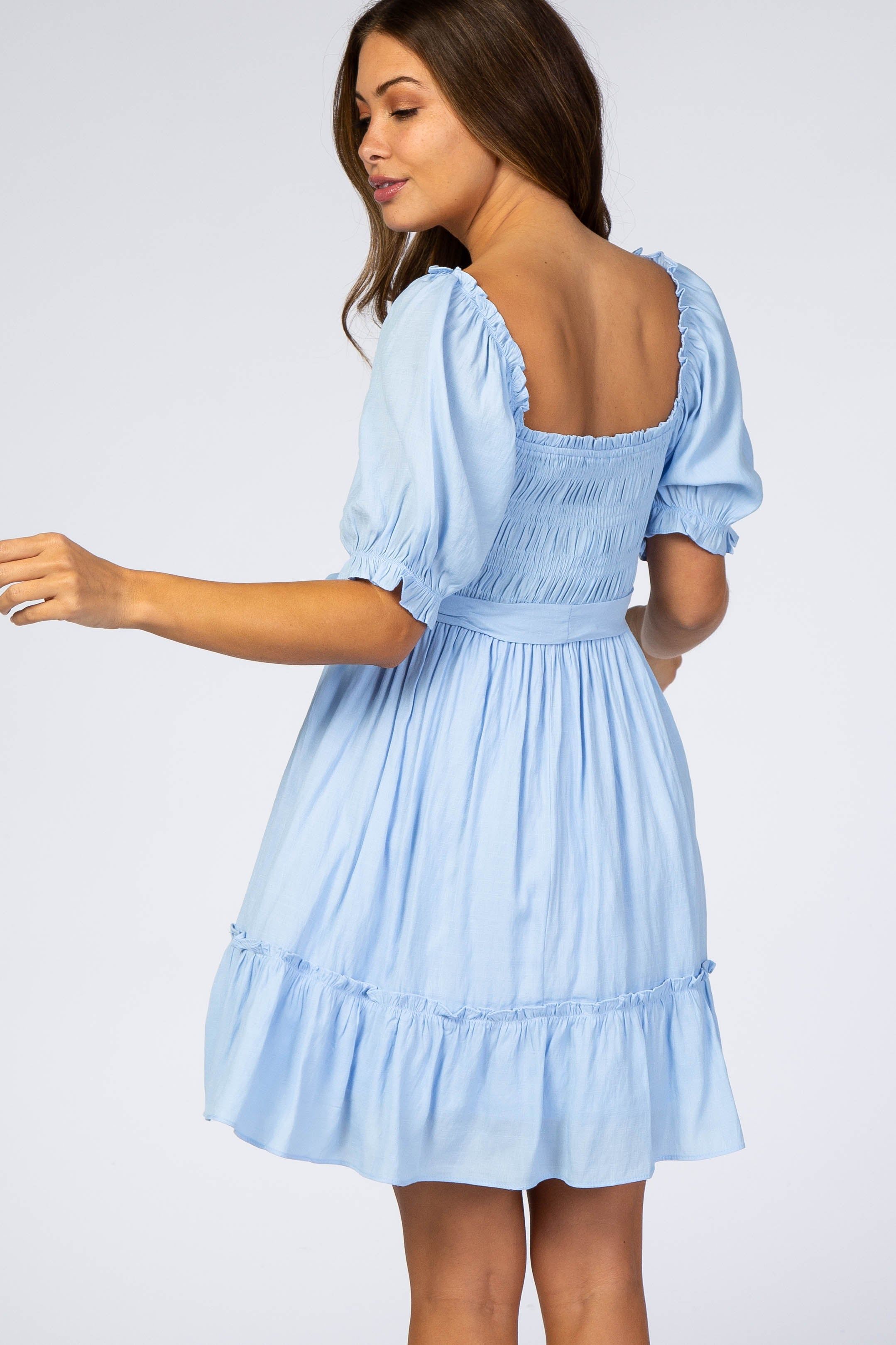 Light Blue Smocked Maternity Dress sold by Pinkblush product image thumbnail 3