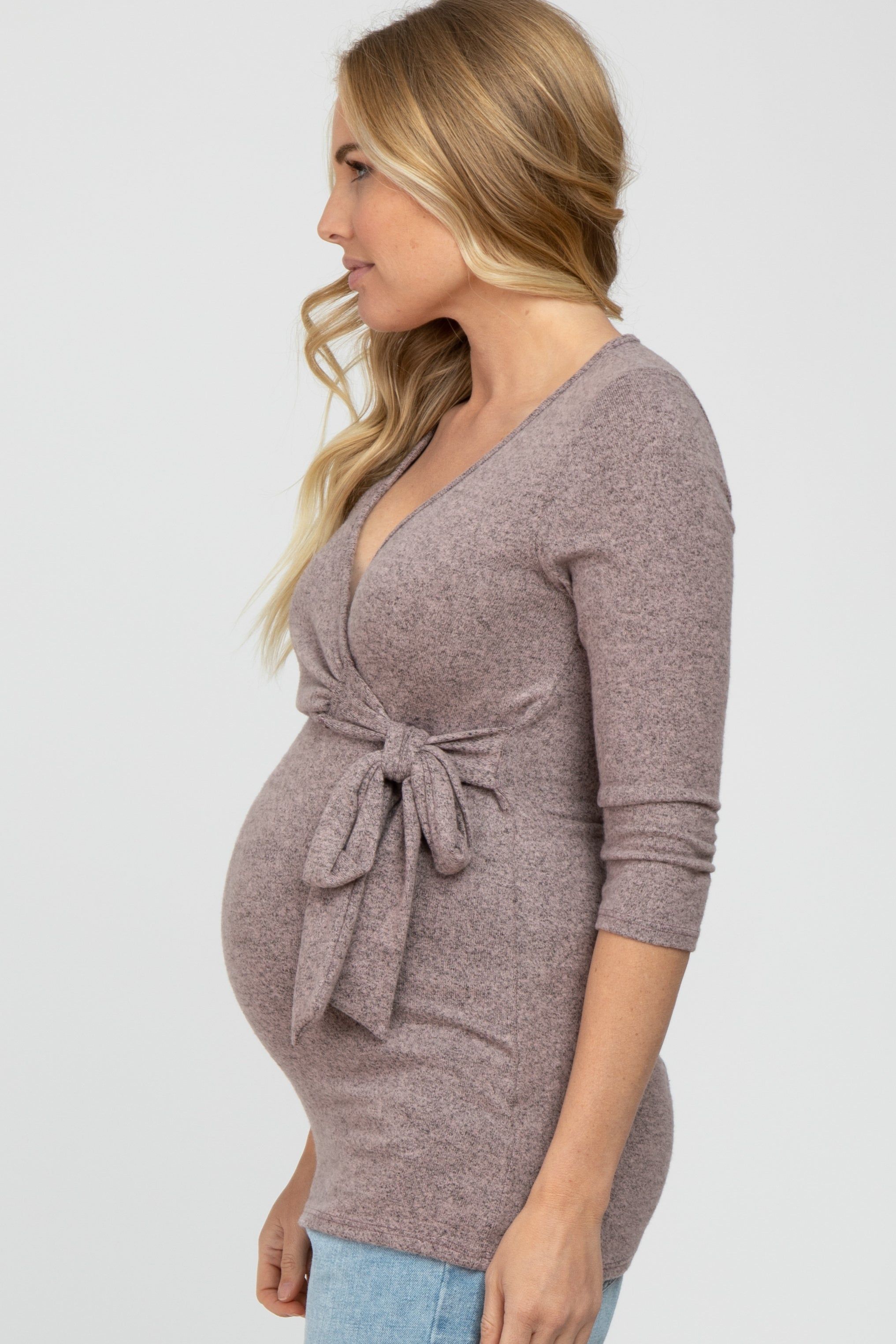 Pink Brushed Knit Maternity Wrap Top sold by Pinkblush product image thumbnail 3
