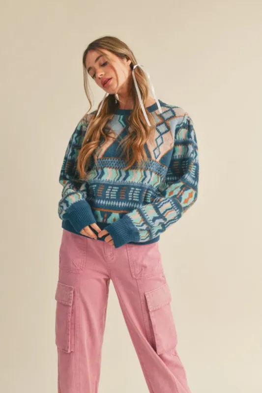 Teal Blue Multi Sweater sold by Pinkblush