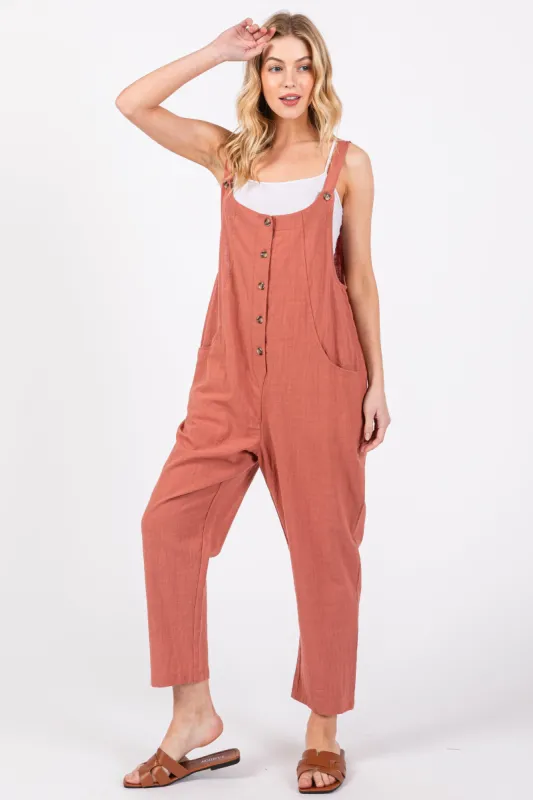 Mauve Button Down Cropped Jumpsuit sold by Pinkblush