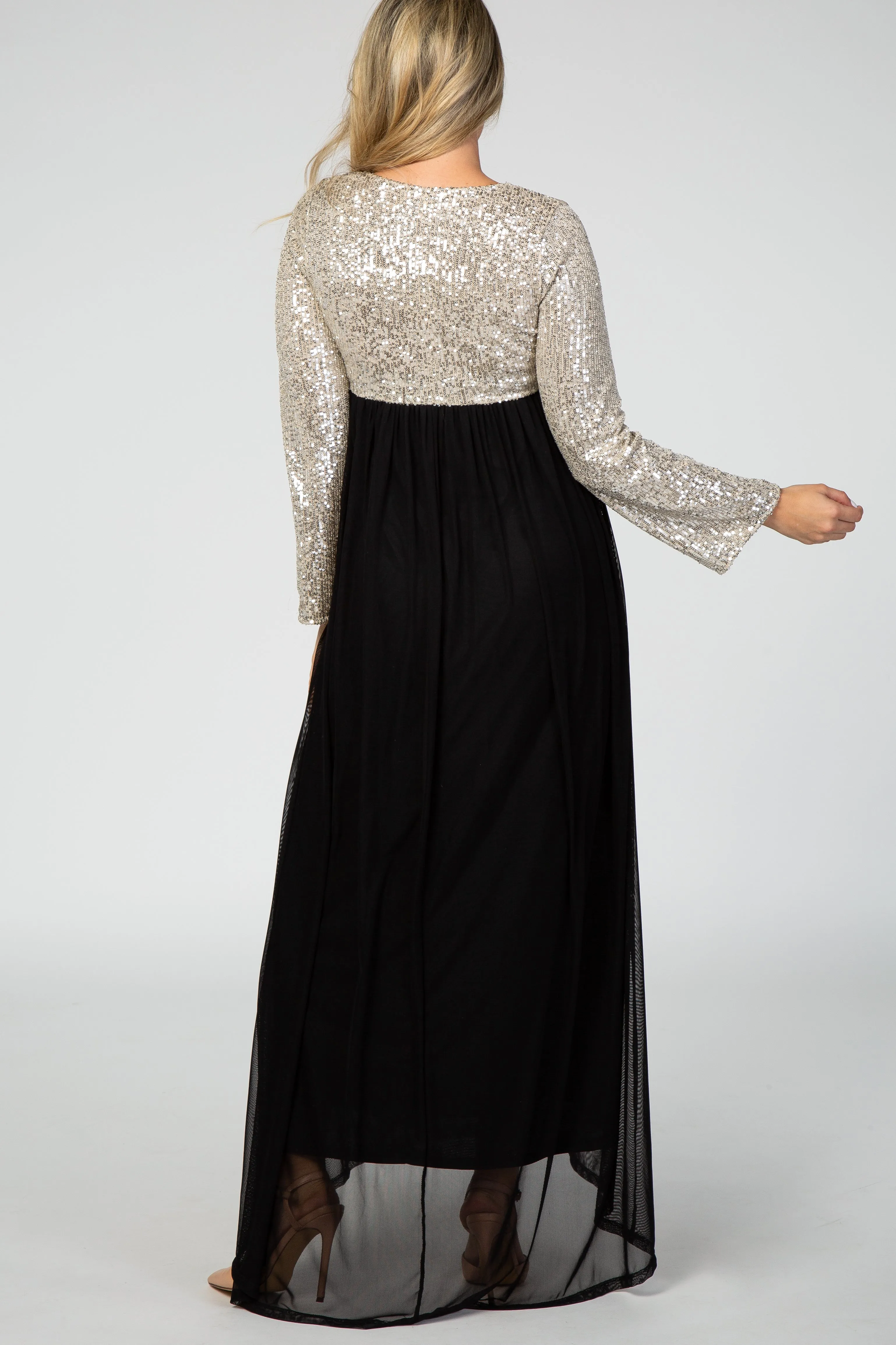 PinkBlush Gold Sequin Bodice Tulle Maternity Maxi Dress sold by Pinkblush product image thumbnail 3