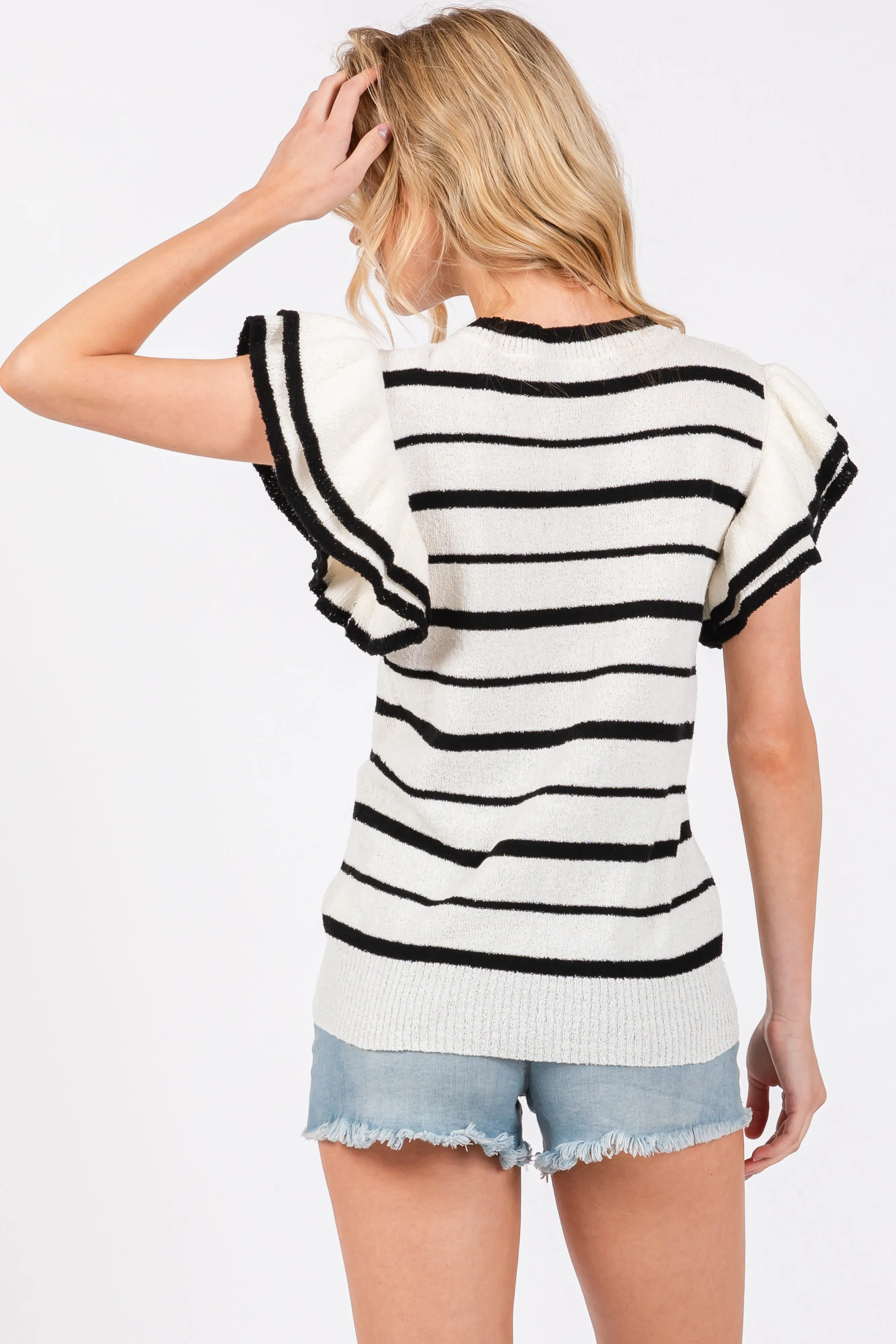 Ivory Striped Ruffle Sleeve Knit Top sold by Pinkblush product image thumbnail 3