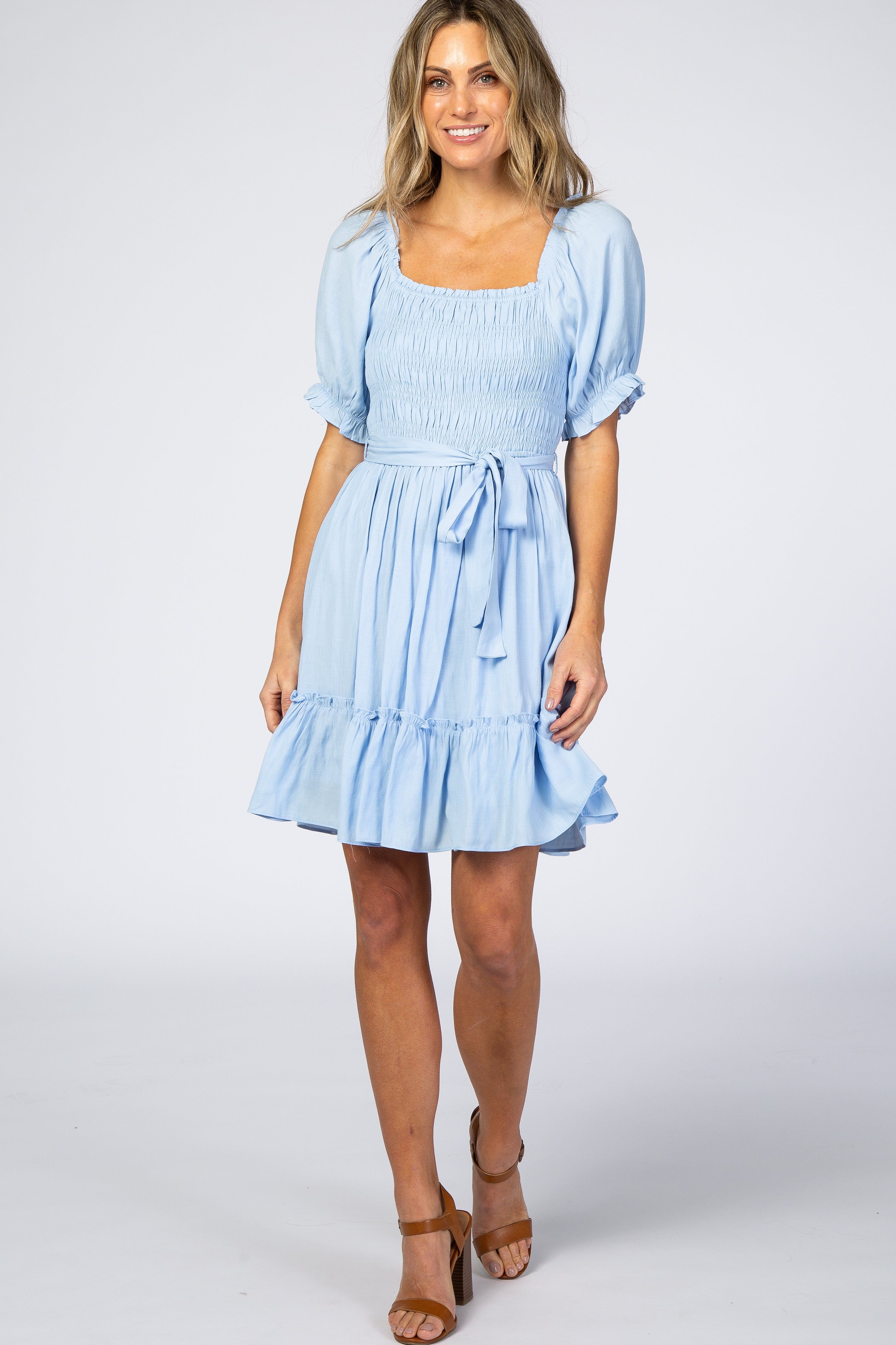 Light Blue Smocked Maternity Dress sold by Pinkblush product image thumbnail 5